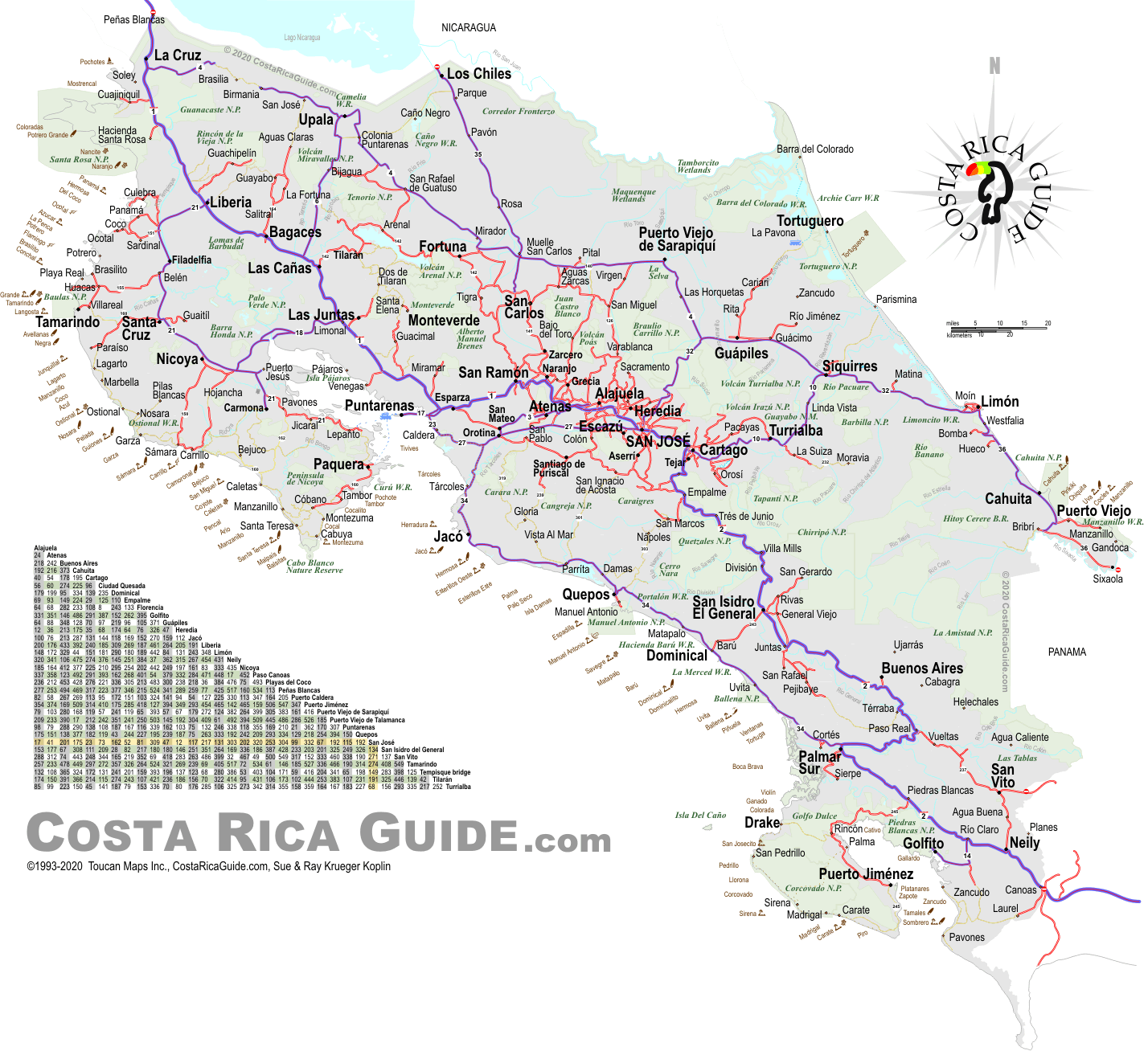 costa rica map with cities