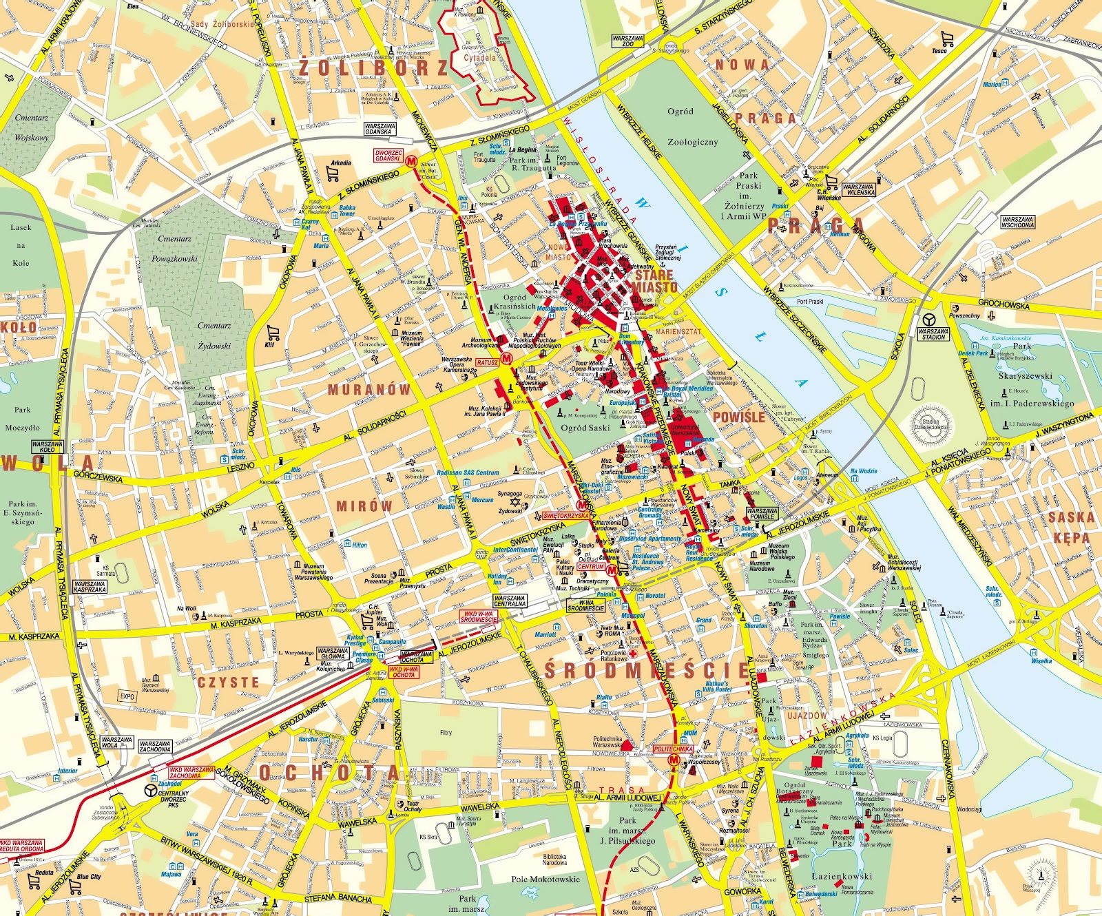 Detailed Map Of Central Part Of Warsaw City Warsaw Poland Europe Mapsland Maps Of The World