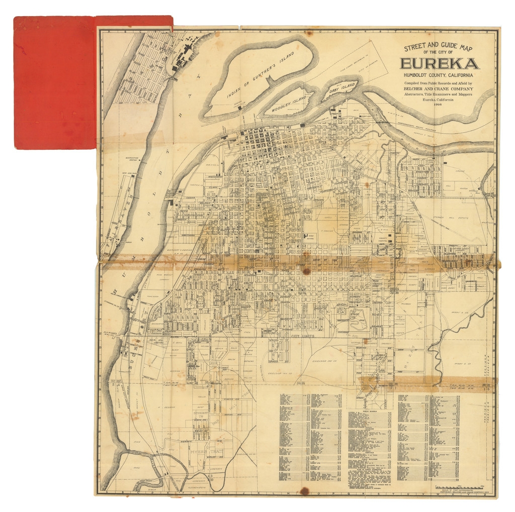 Eureka California Street And Guide Map Of The City Of Eureka Humboldt County California Compiled From Public Records And Afield By Belcher And Crane Company Abstracters Title Examiners And Mappers Eureka California 