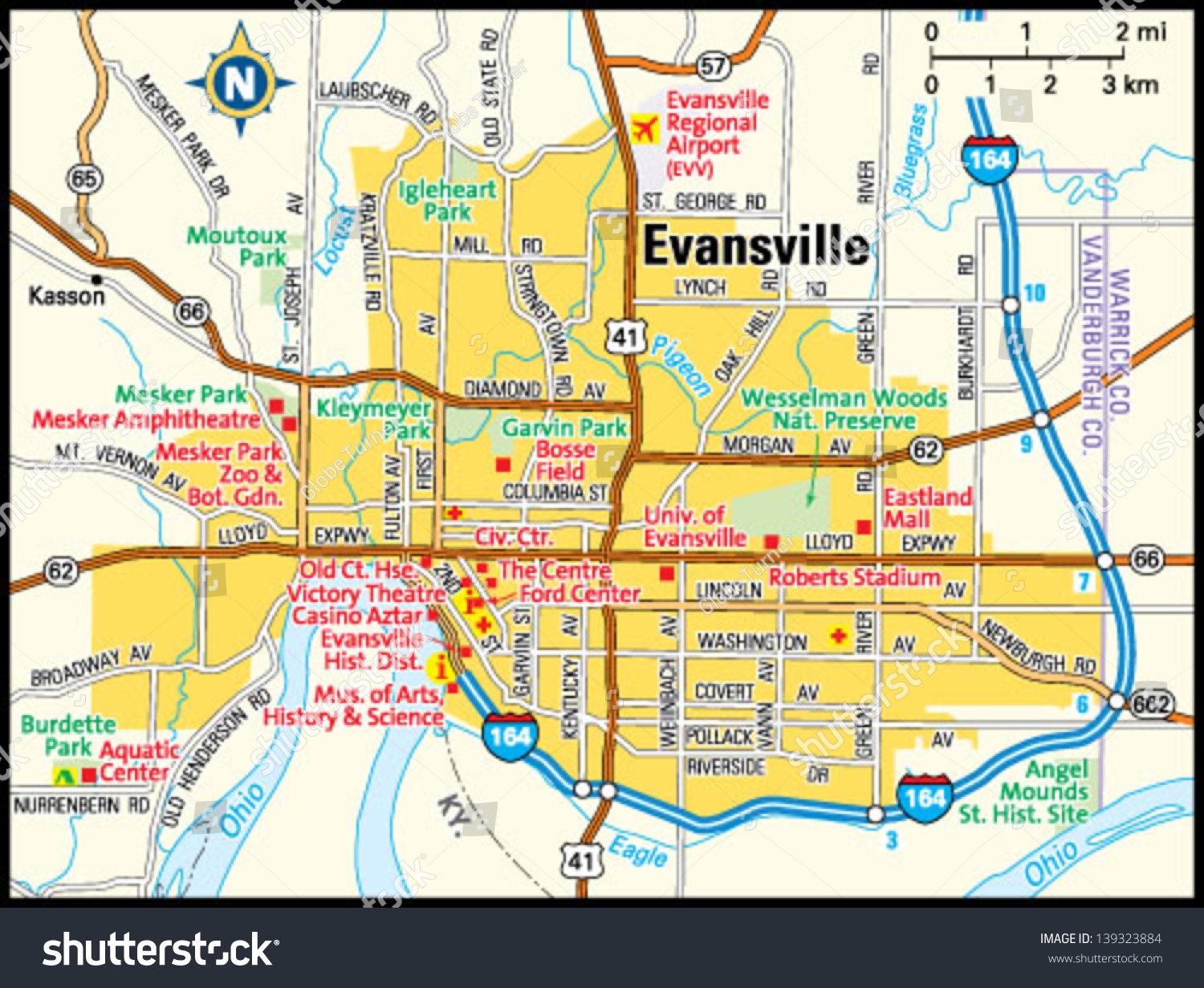 Evansville Indiana Area Map Stock Vector Royalty Free 139323884 Shutterstock