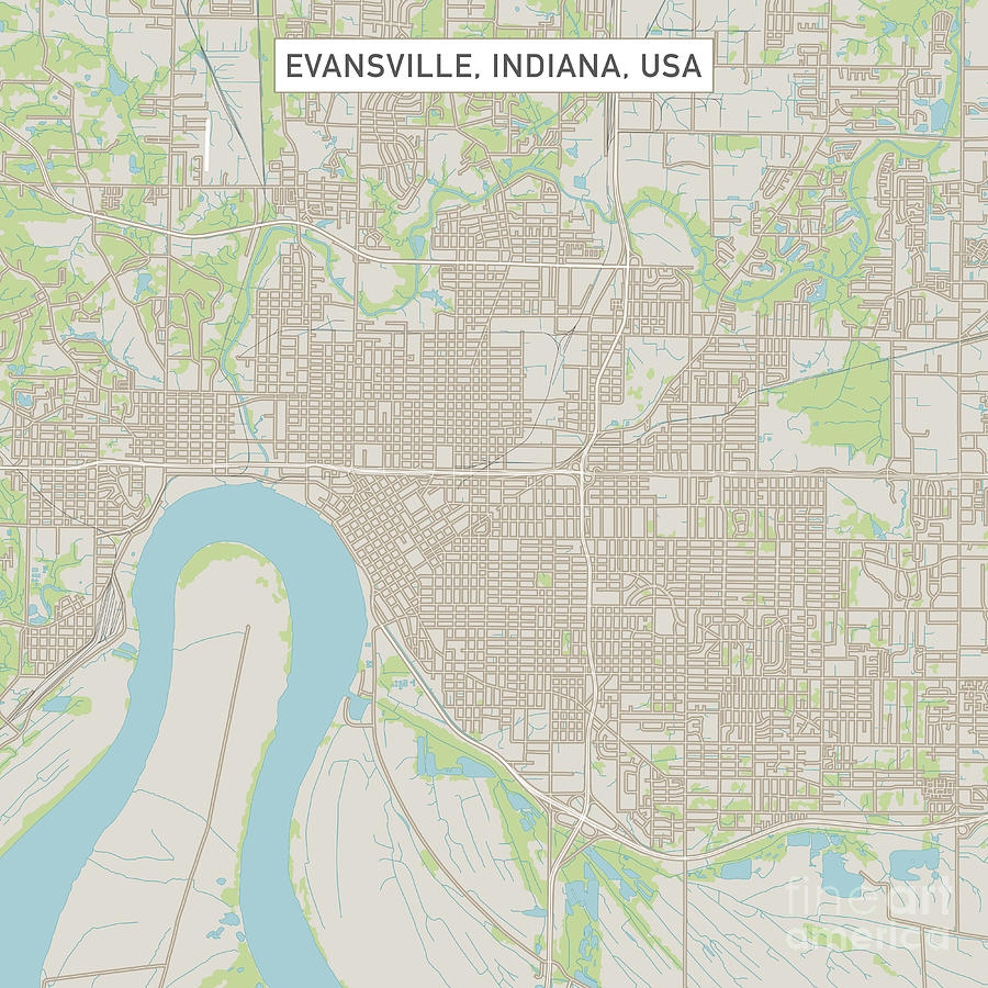Evansville Indiana US City Street Map Digital Art By Frank Ramspott Pixels
