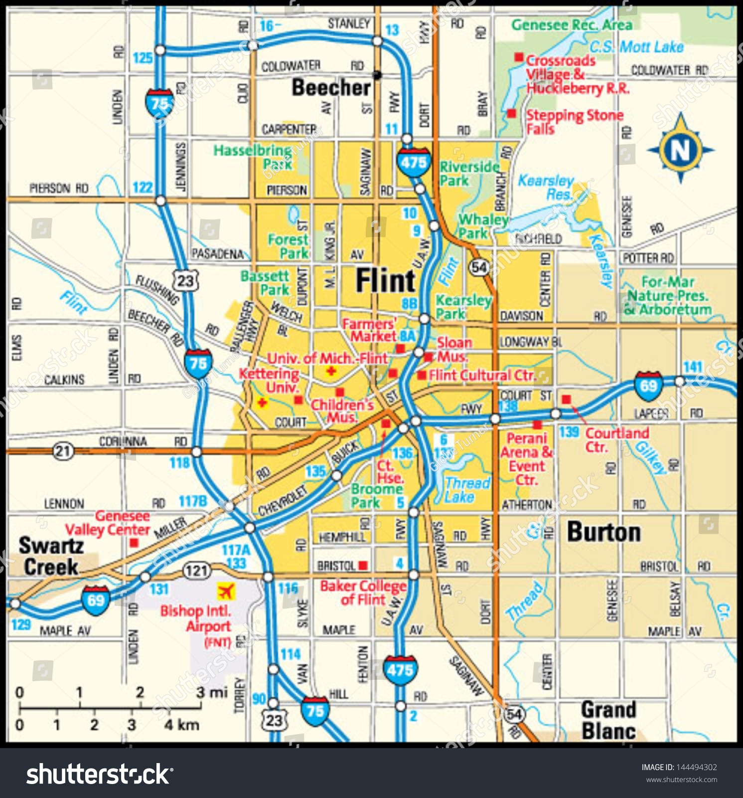Flint Michigan Area Map Stock Vector Royalty Free 144494302 Shutterstock