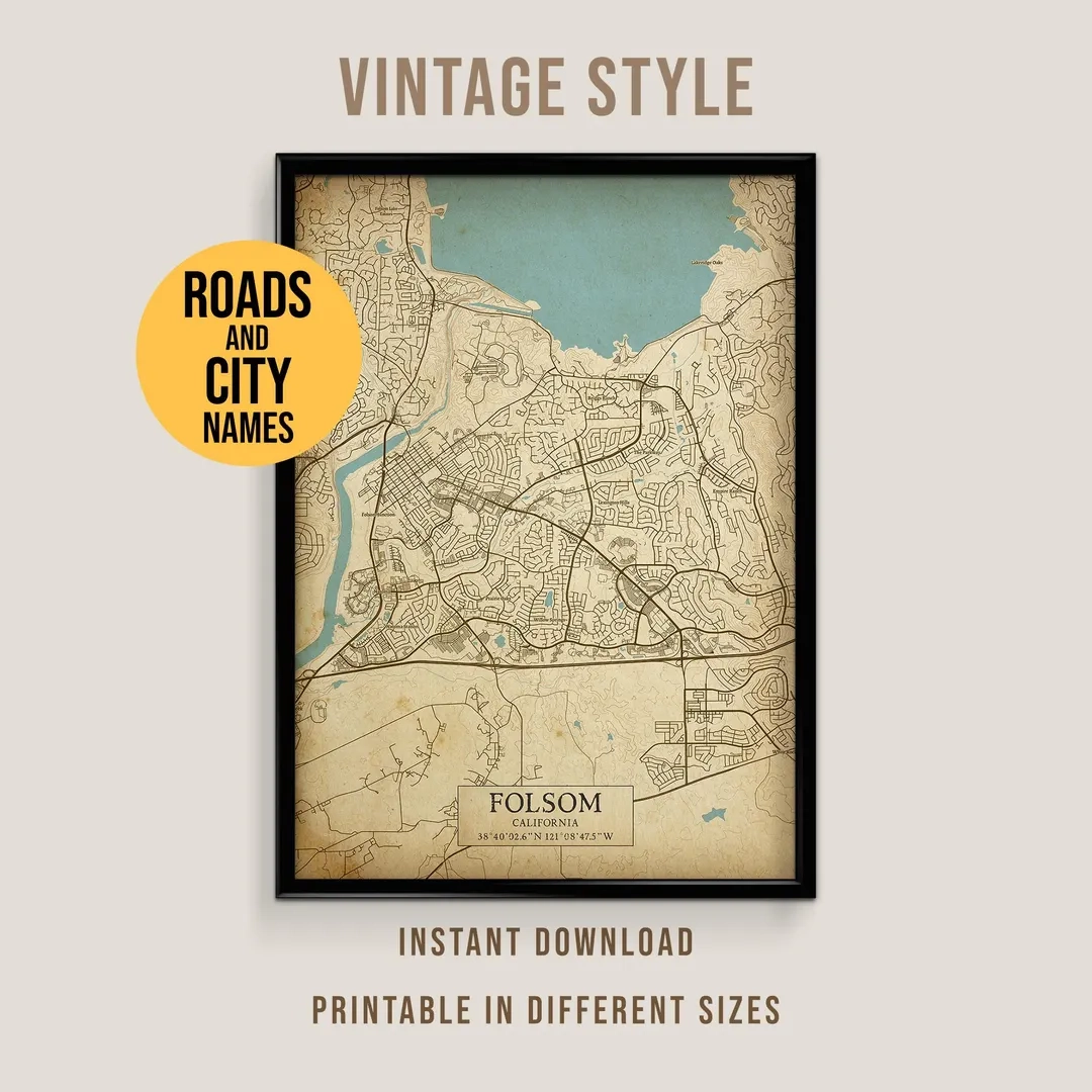 Folsom California Vintage Style Map Printable Folsom City Poster instant Download Etsy Folsom California Vintage Style Map Printable Folsom City Poster instant Download Etsy