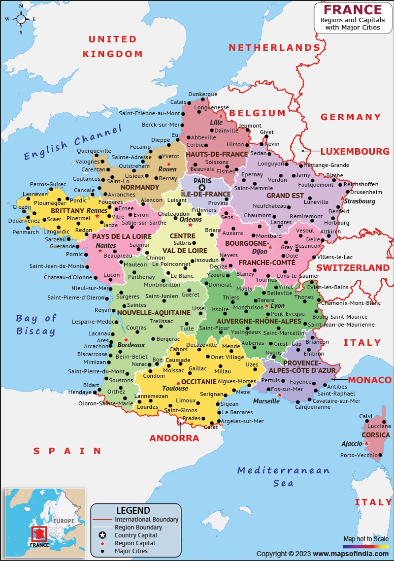 french map with cities