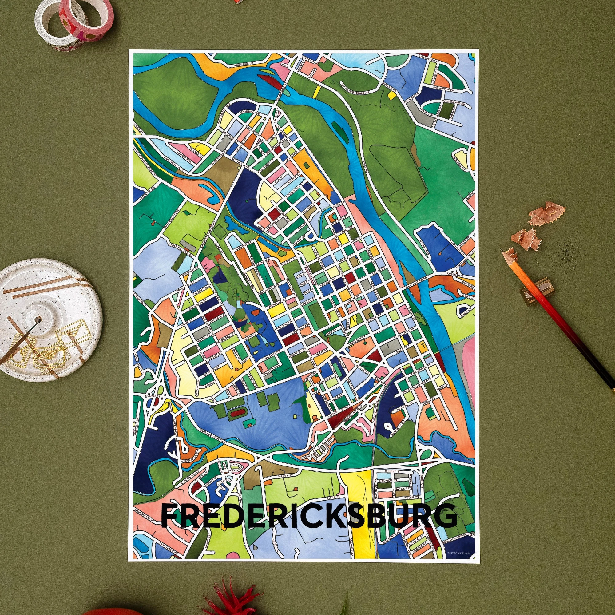 Fredericksburg Neighborhood Map Art Print Etsy