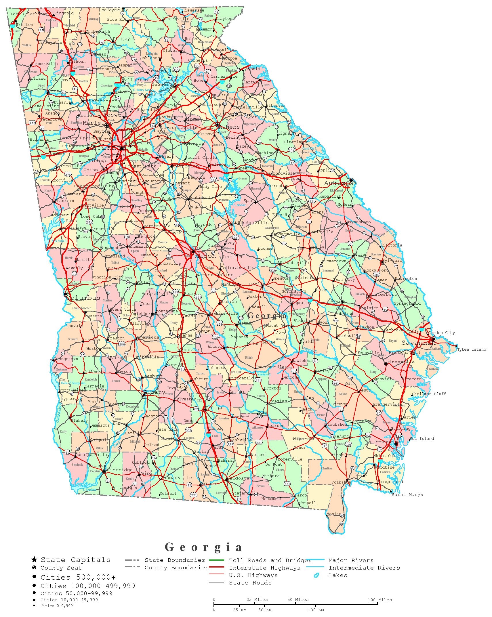 county map georgia with cities
