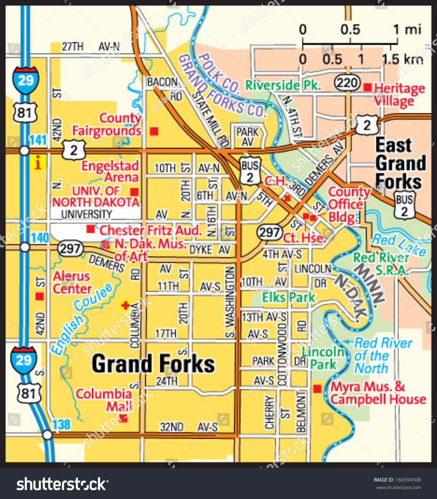 Grand Forks North Dakota Area Map Stock Vector Royalty Free 166594508 Shutterstock