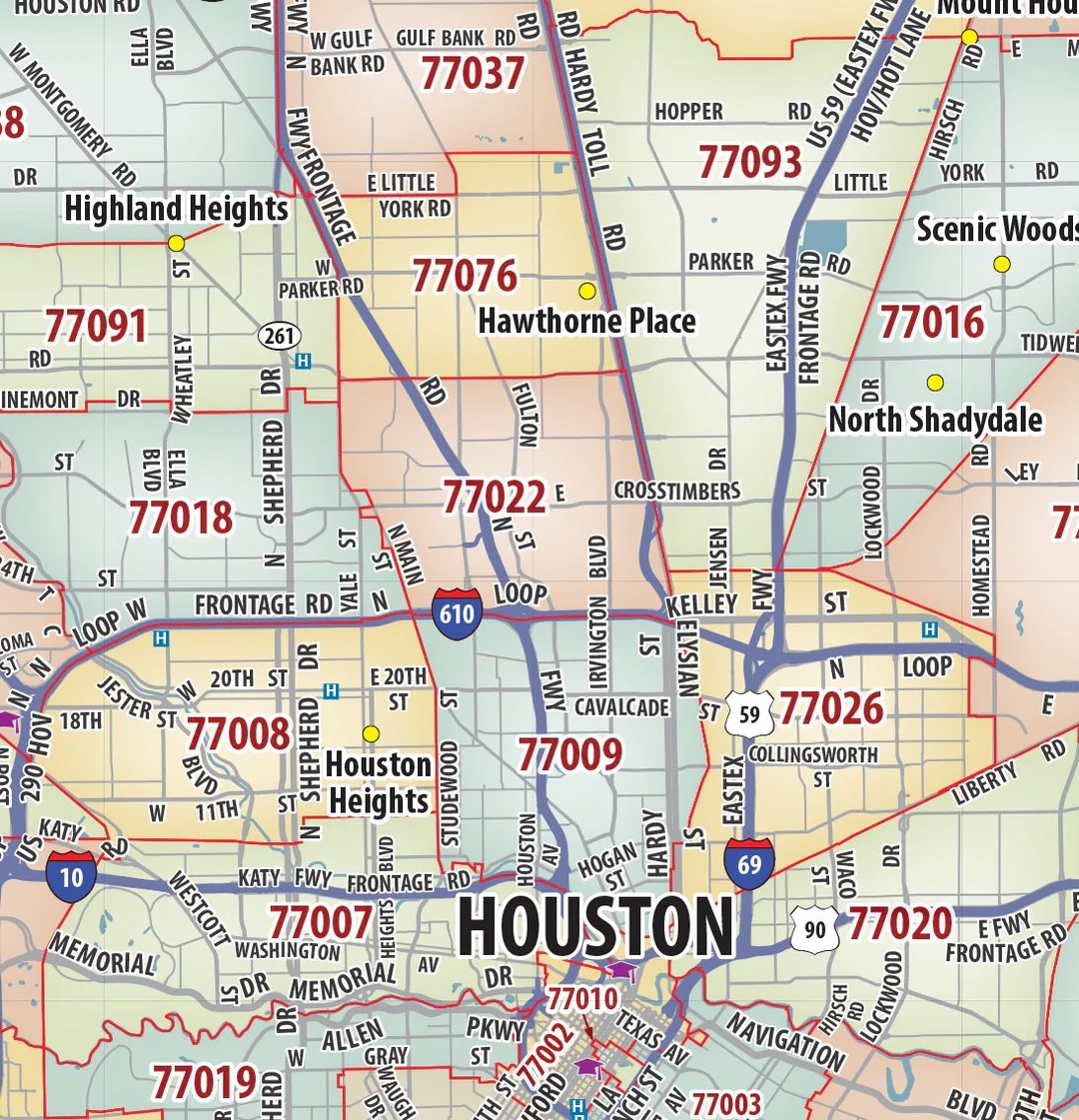 Greater Houston Metro Area ZIP Code Map Texas Map Store