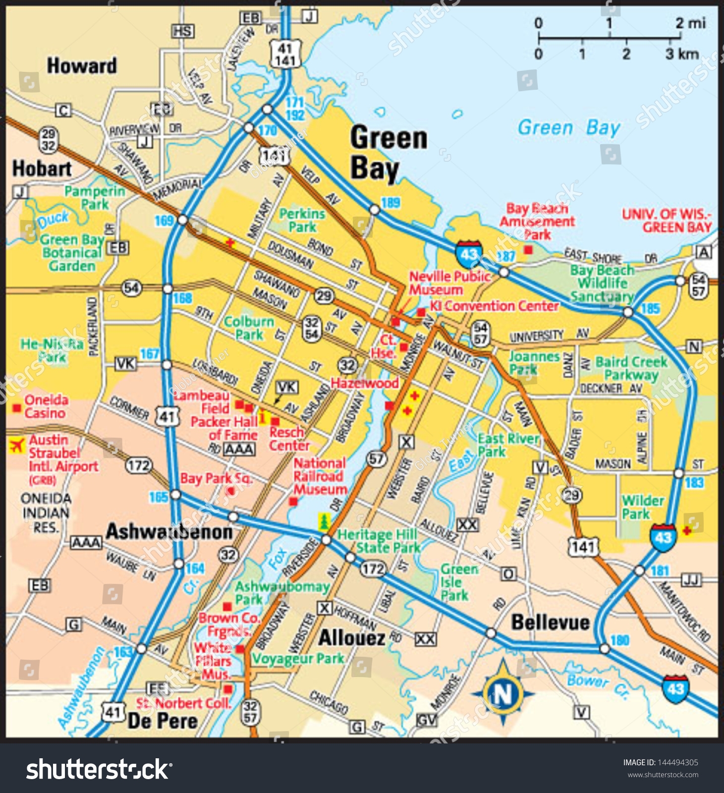 Green Bay Wisconsin Area Map Stock Vector Royalty Free 144494305 Shutterstock