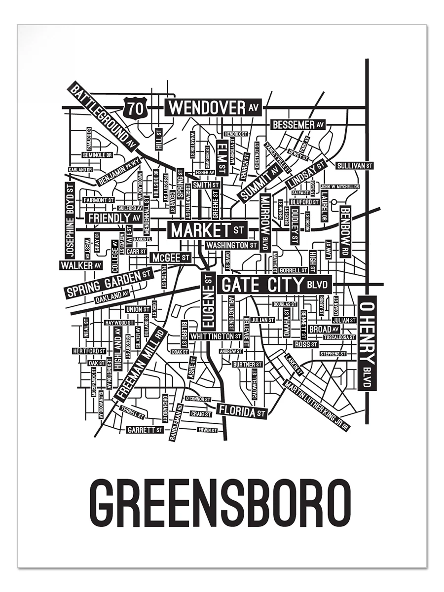Greensboro North Carolina Street Map School Street Posters Greensboro North Carolina Street Map School Street Posters