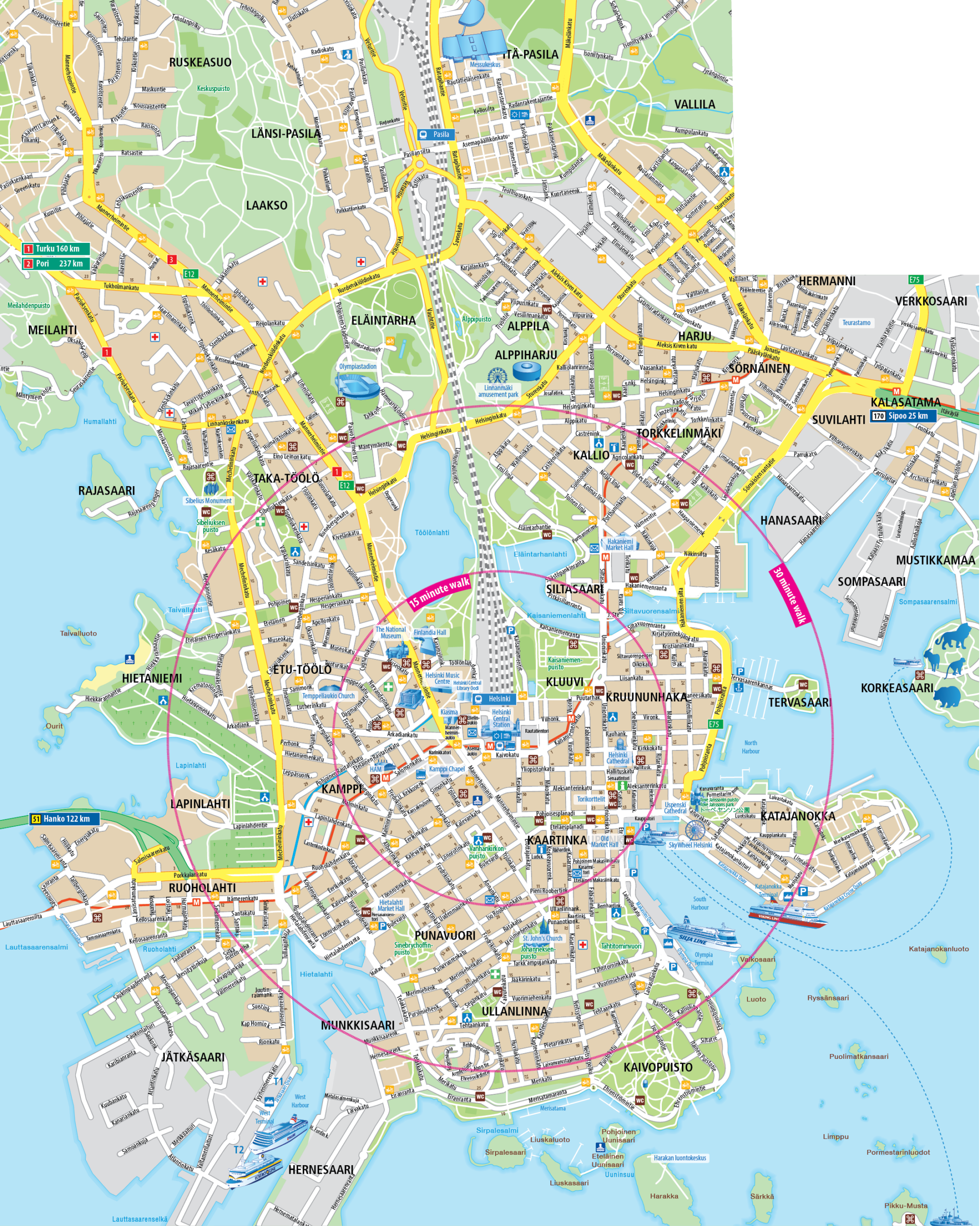 Helsinki Tourist Map 2024 digikartta