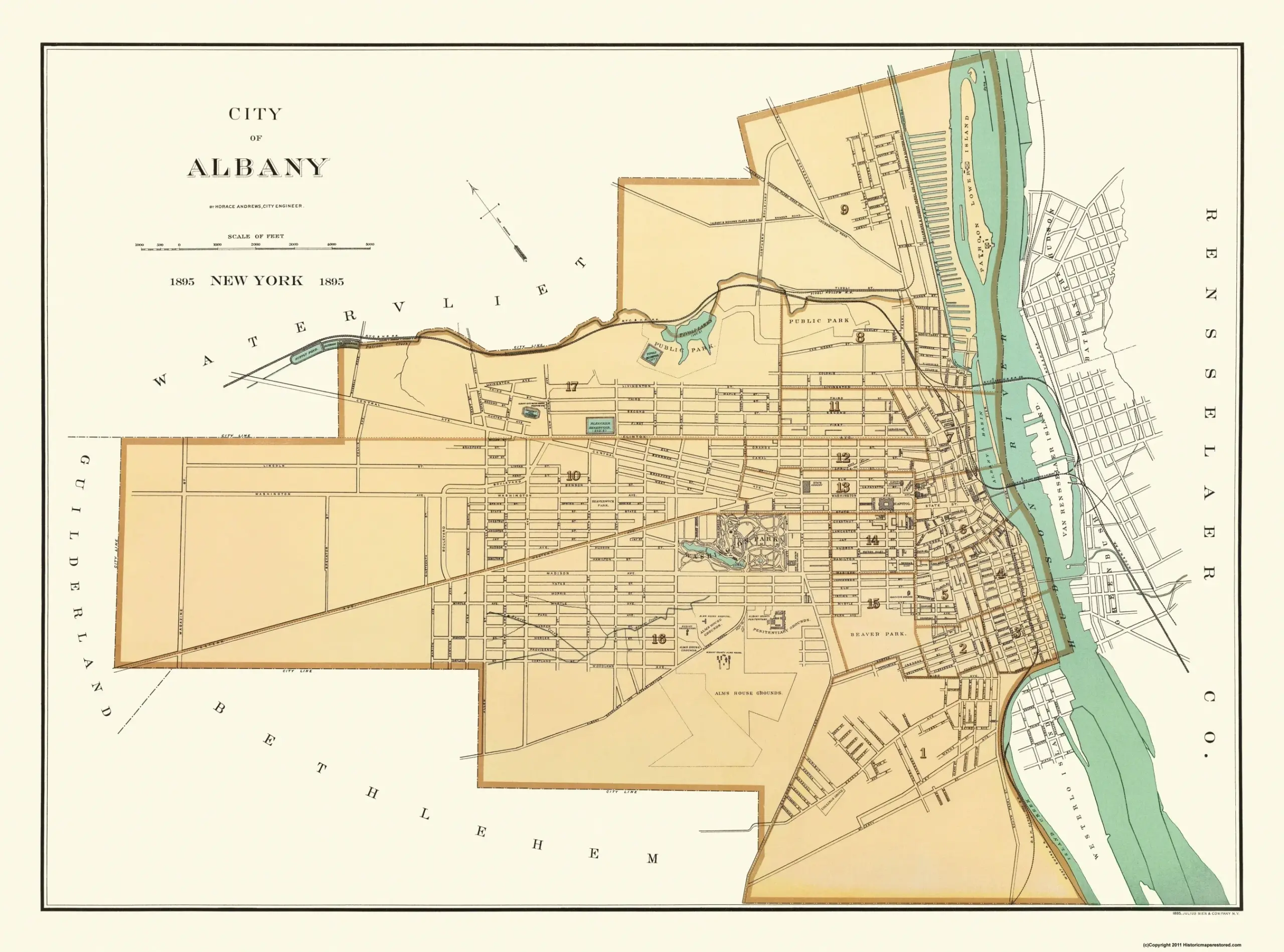 Historic City Map Albany New York Andrews 1895 Vintage Wall Art Maps Of The Past