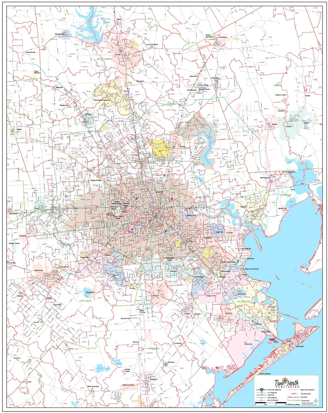 Houston Metro Area Major Arterial Wall Map By True North Publishing Texas Map Store