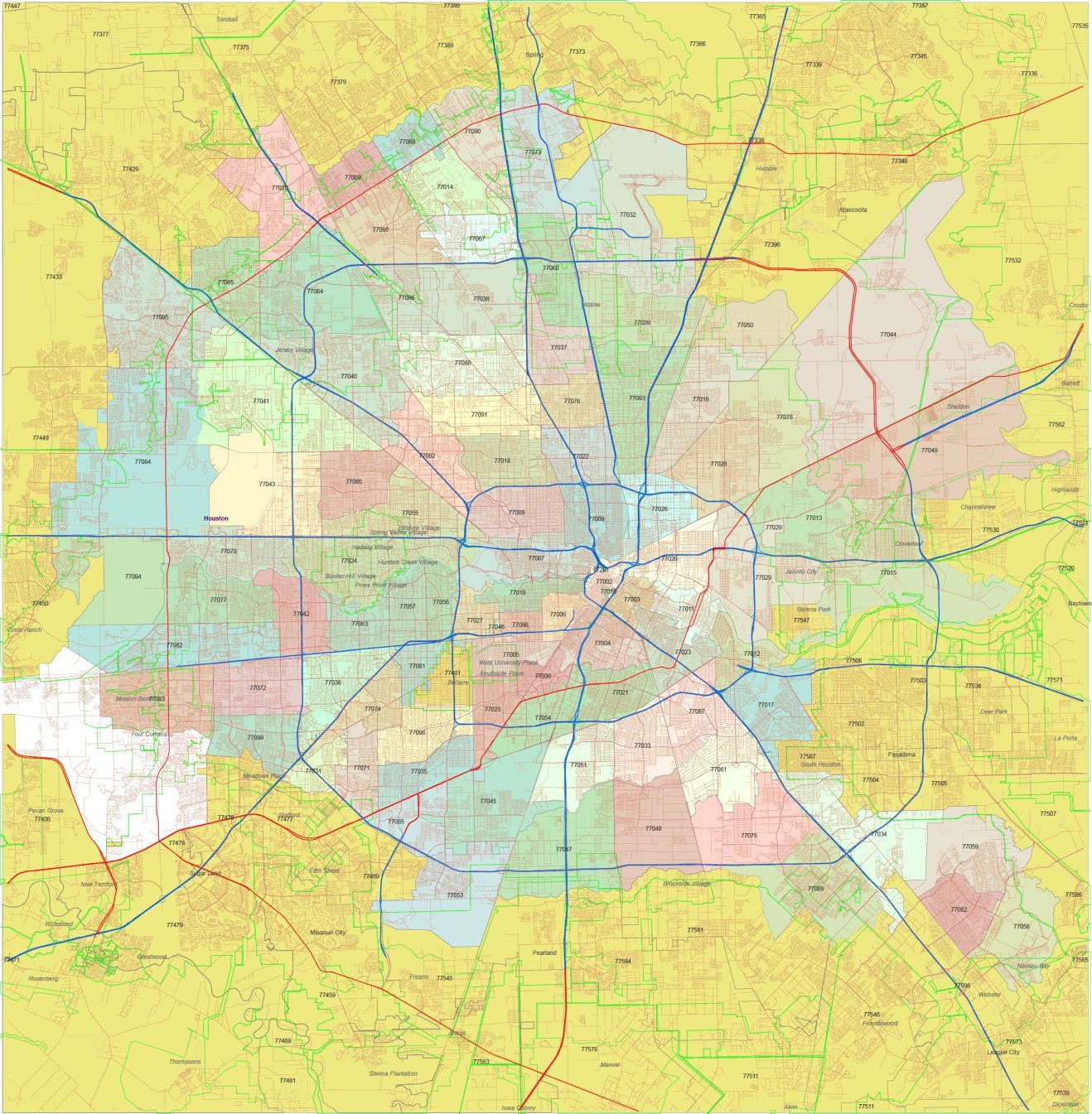 city of houston zip code map
