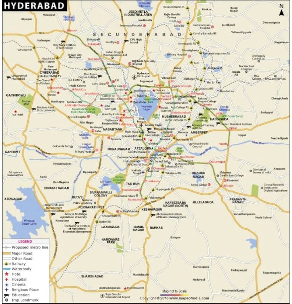 Hyderabad City Map Telangana 36 Width Amazon in Office Products