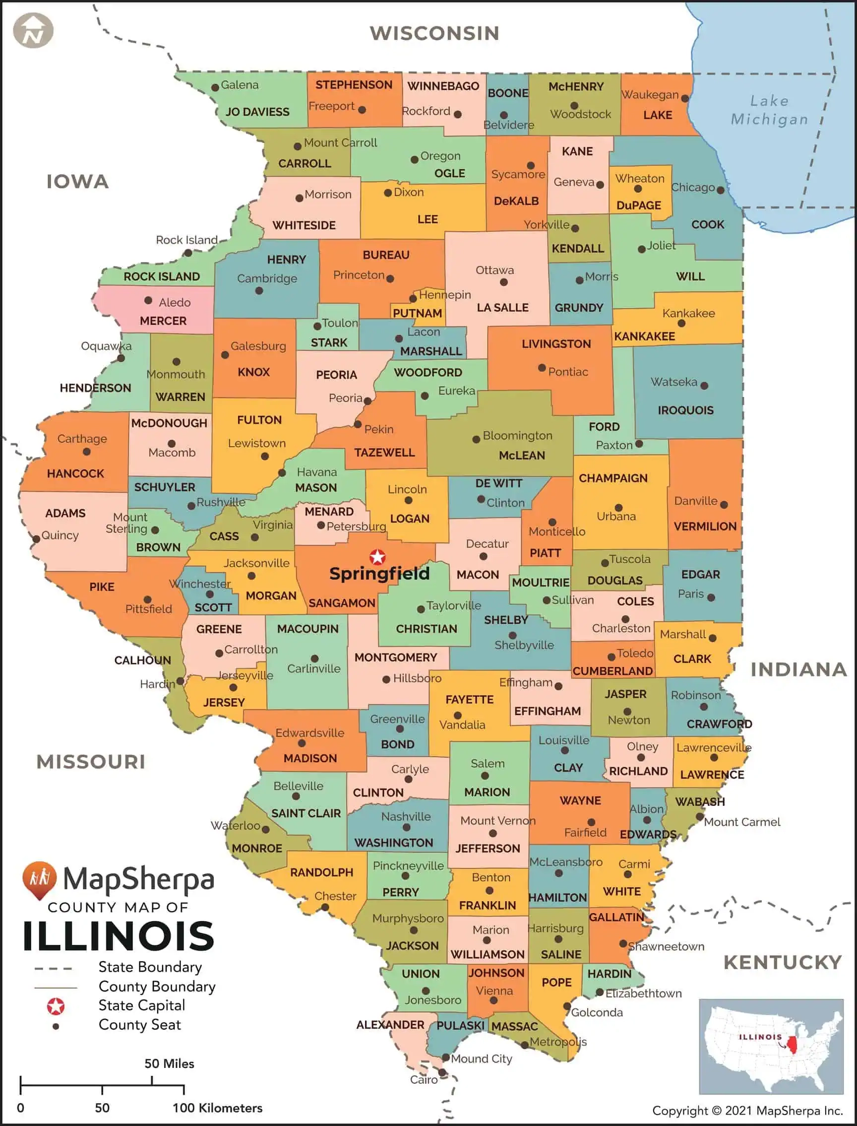 Illinois Counties Map By MapSherpa The Map Shop