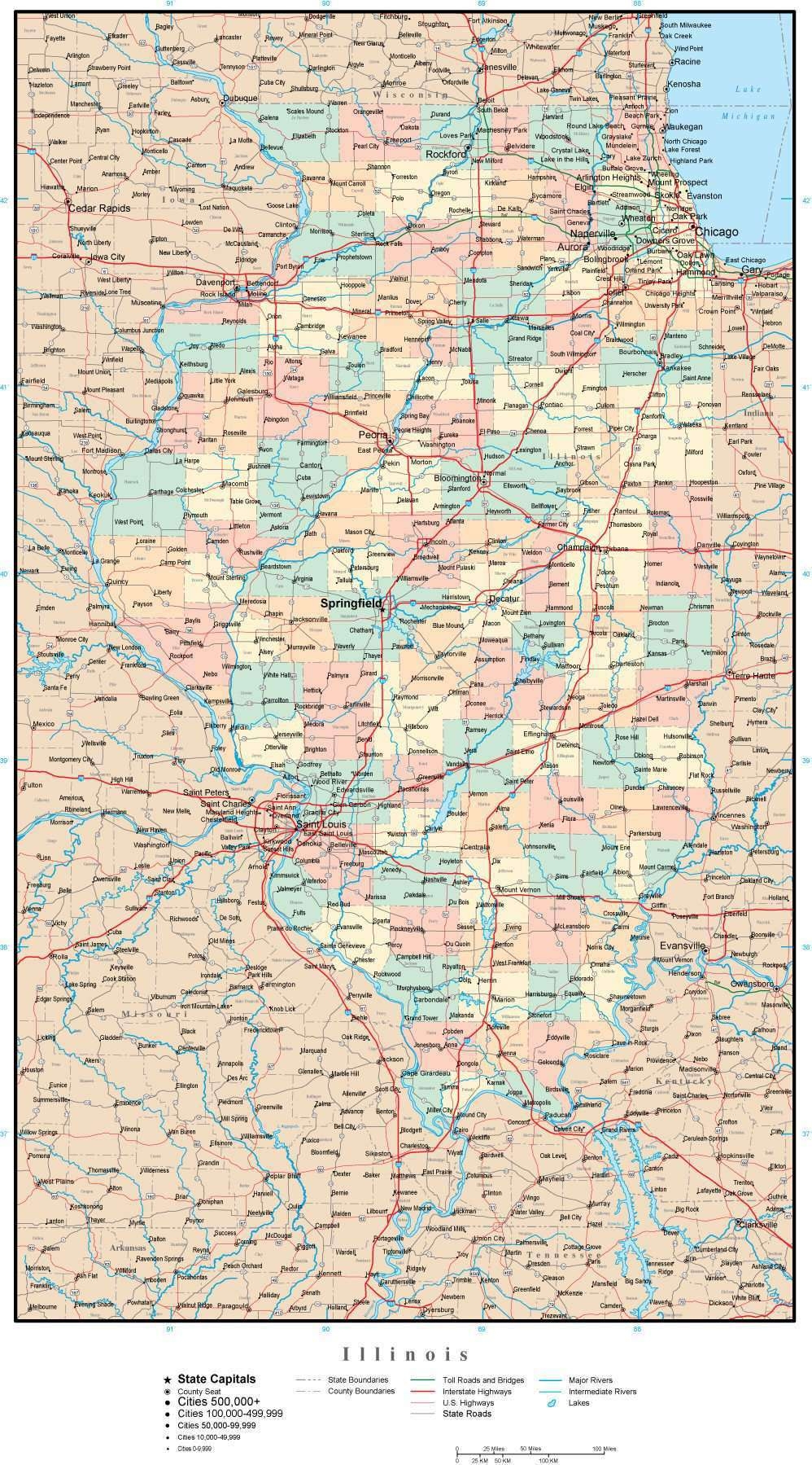 counties in illinois map with cities