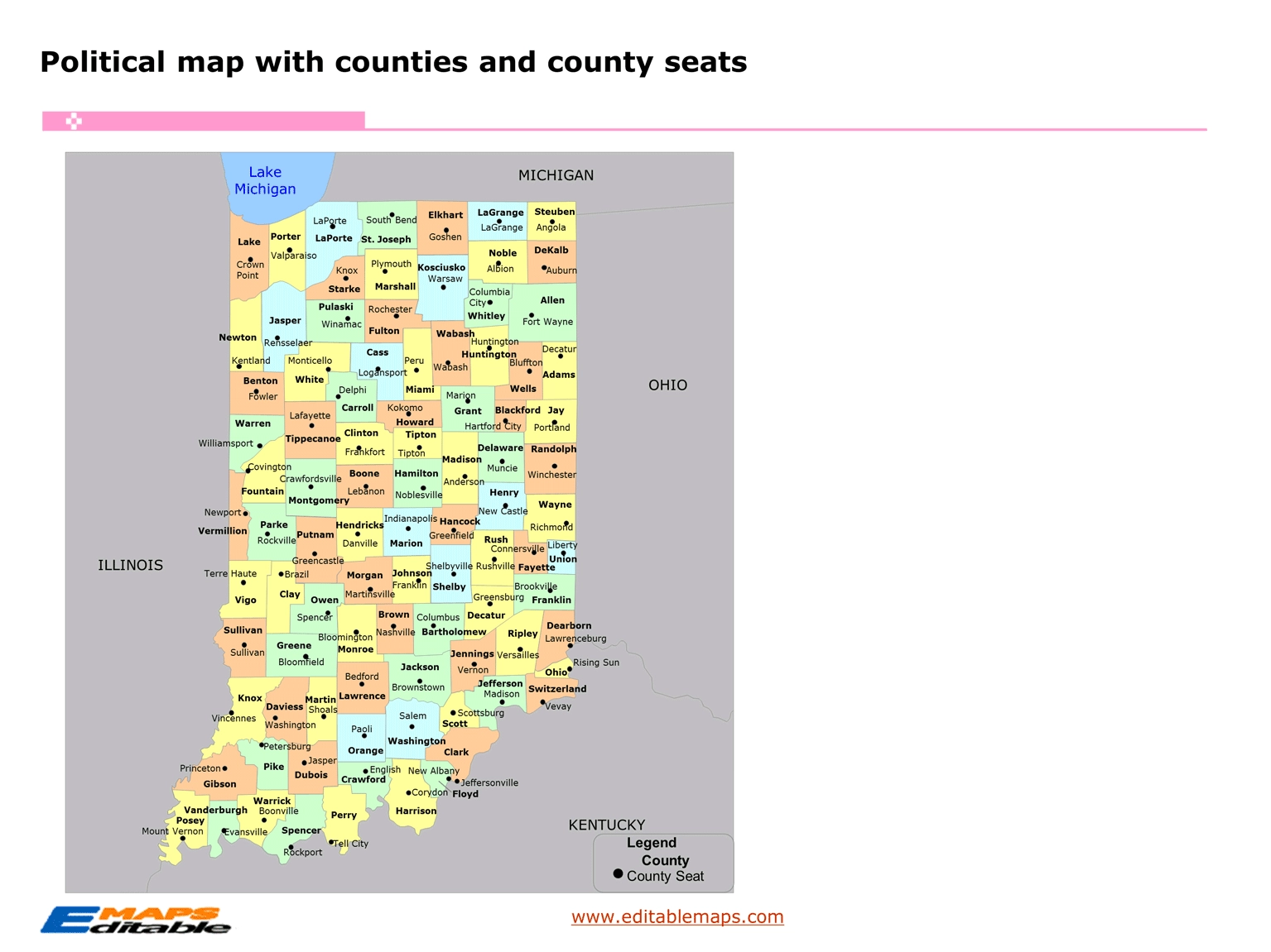 Indiana County Map Editable PowerPoint Maps