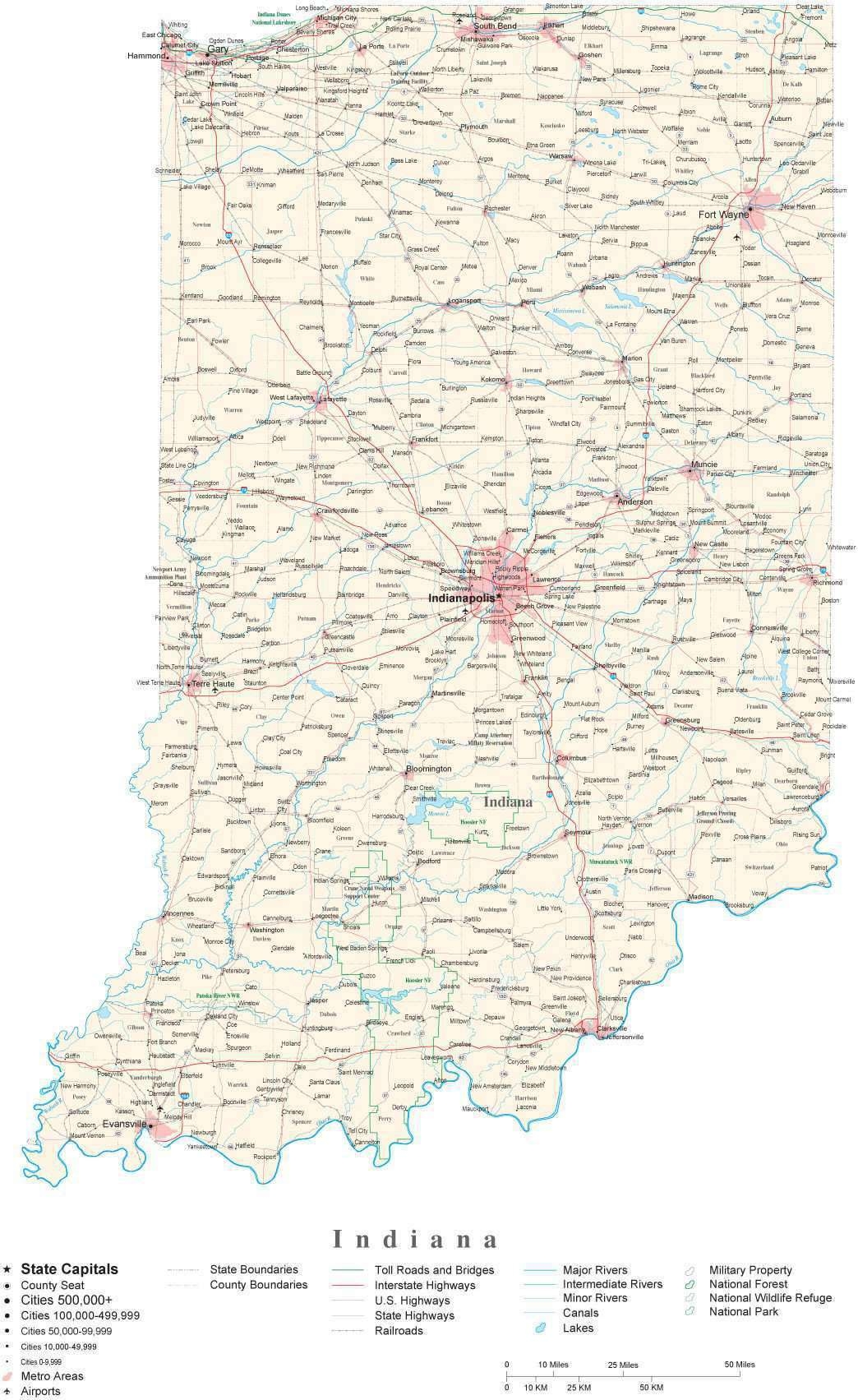 Indiana Detailed Cut Out Style State Map In Adobe Illustrator Vector Format Detailed Editable Map From Map Resources 