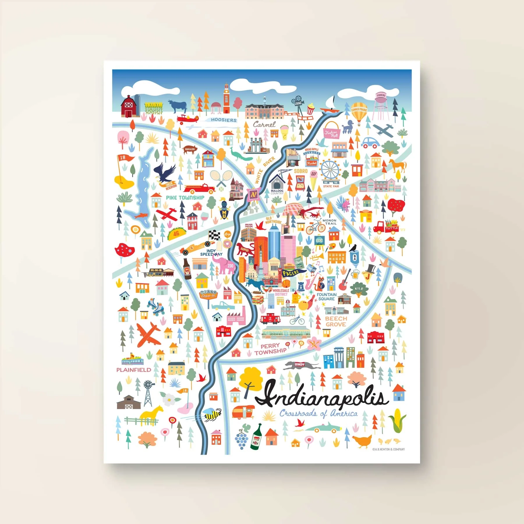INDIANAPOLIS IN City Series Map Art Print