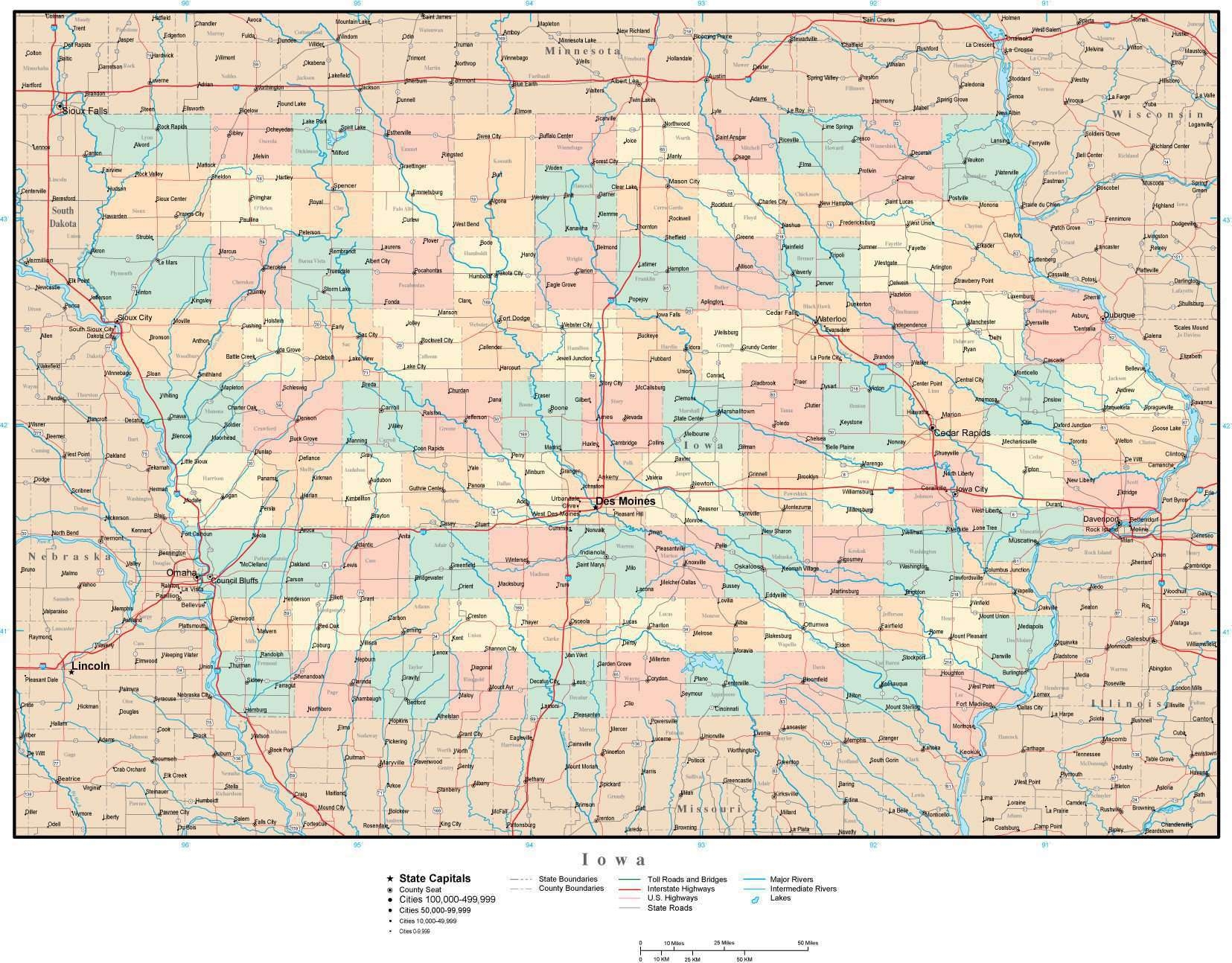 iowa county map with cities