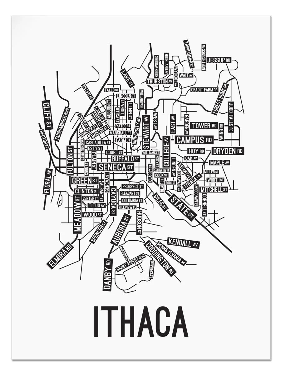 Ithaca New York Street Map School Street Posters Ithaca New York Street Map School Street Posters