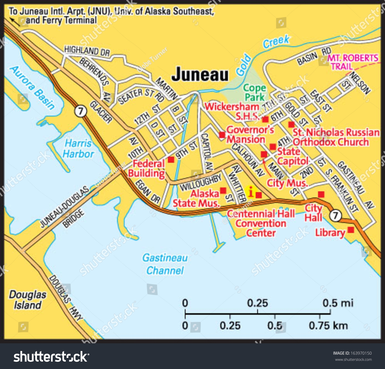 Juneau Alaska Area Map Stock Vector Royalty Free 163970150 Shutterstock