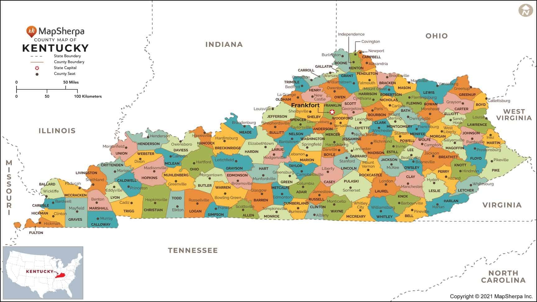 Kentucky Counties Wall Map By MapSherpa Map Shop