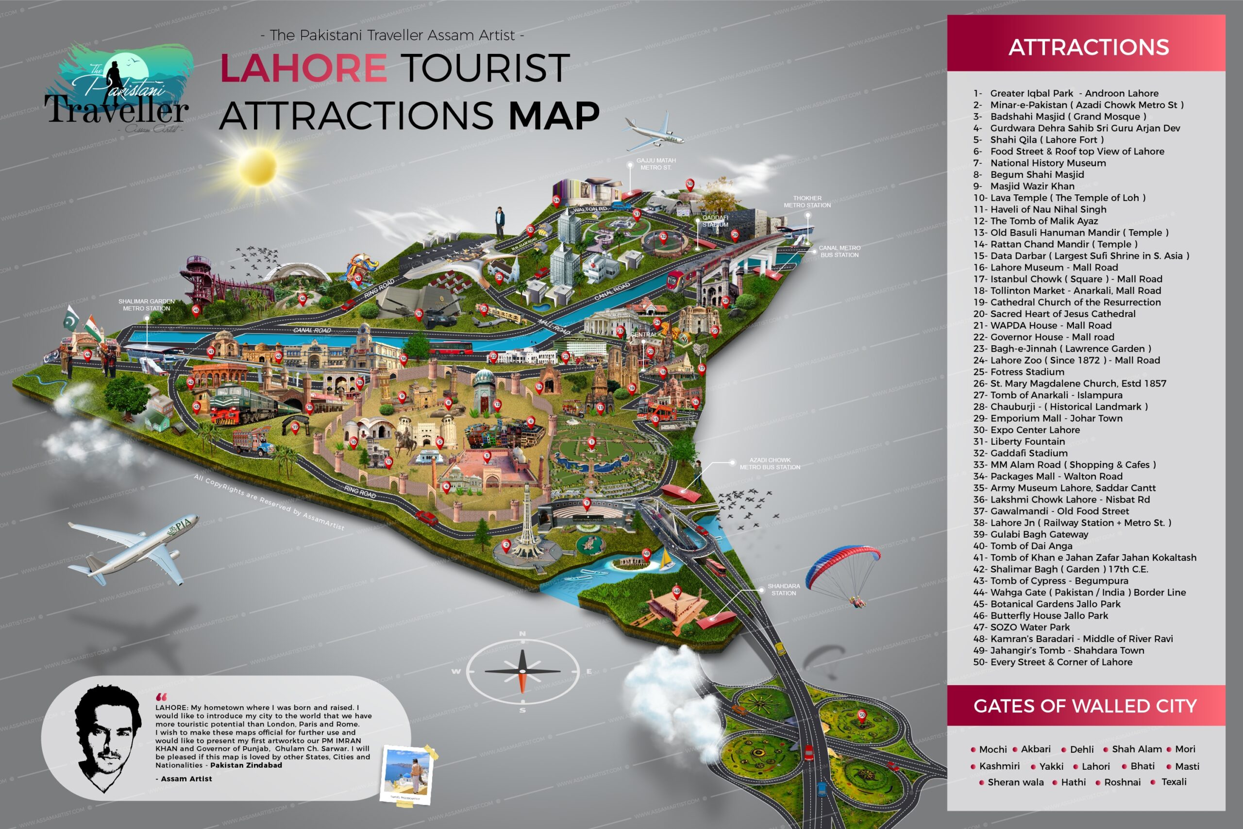Lahore First Tourist Attractions Map With 50 Discovered Places By Assam Artist The Pakistani Traveller Assam Artist With Green Passport