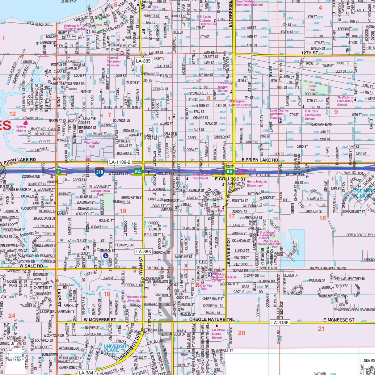 Lake Charles LA Wall Map Shop City County Maps Ultimate Globes
