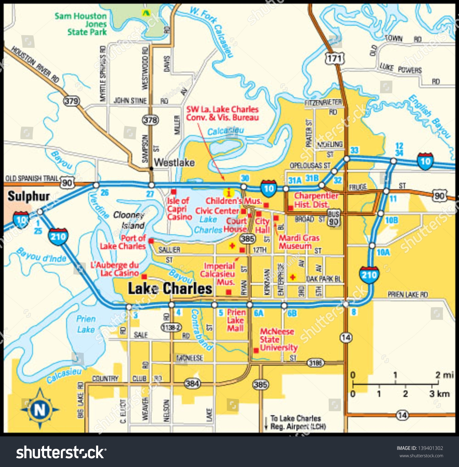 Lake Charles Louisiana Area Map Stock Vector Royalty Free 139401302 Shutterstock