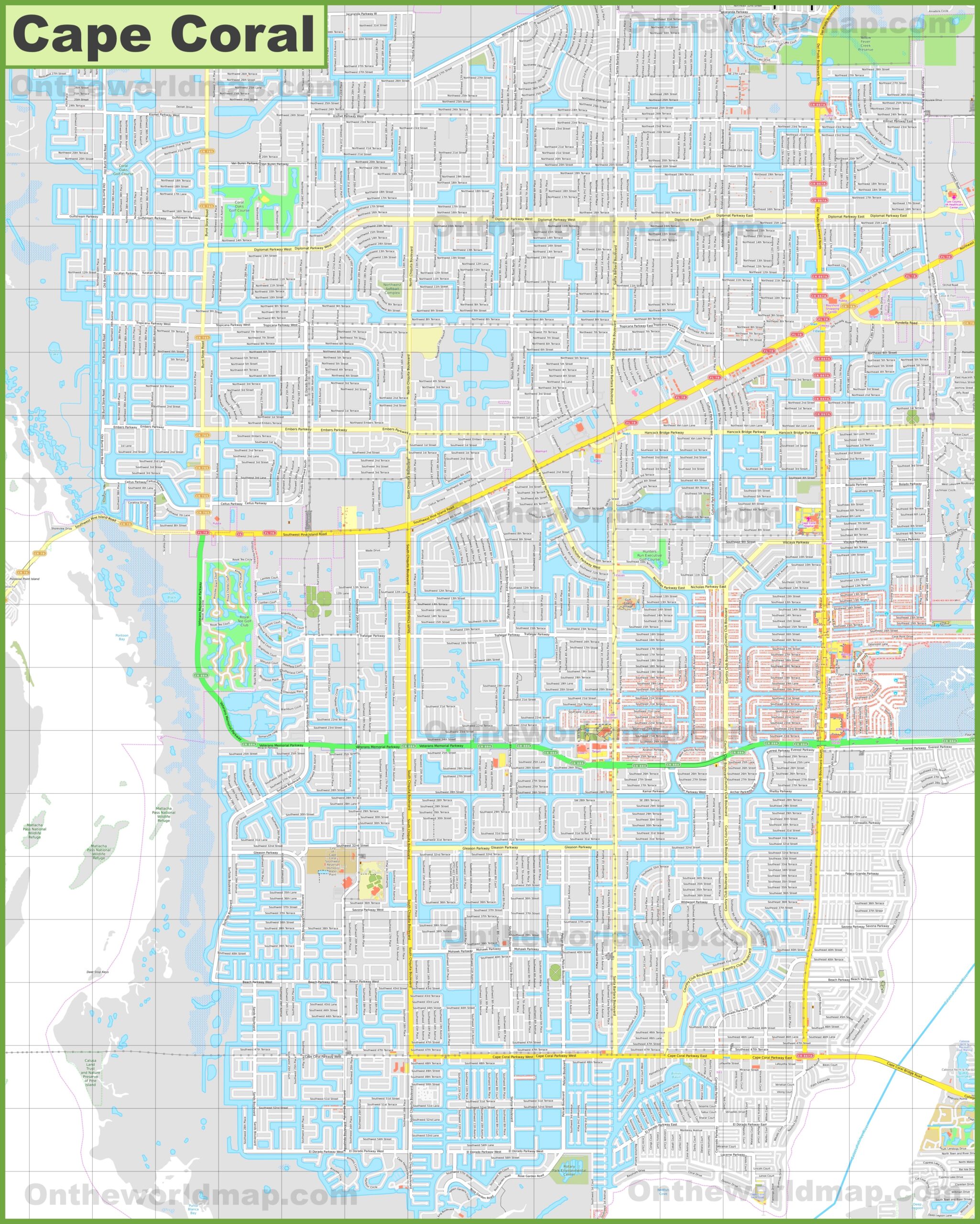 Large Detailed Map Of Cape Coral Ontheworldmap Large Detailed Map Of Cape Coral Ontheworldmap