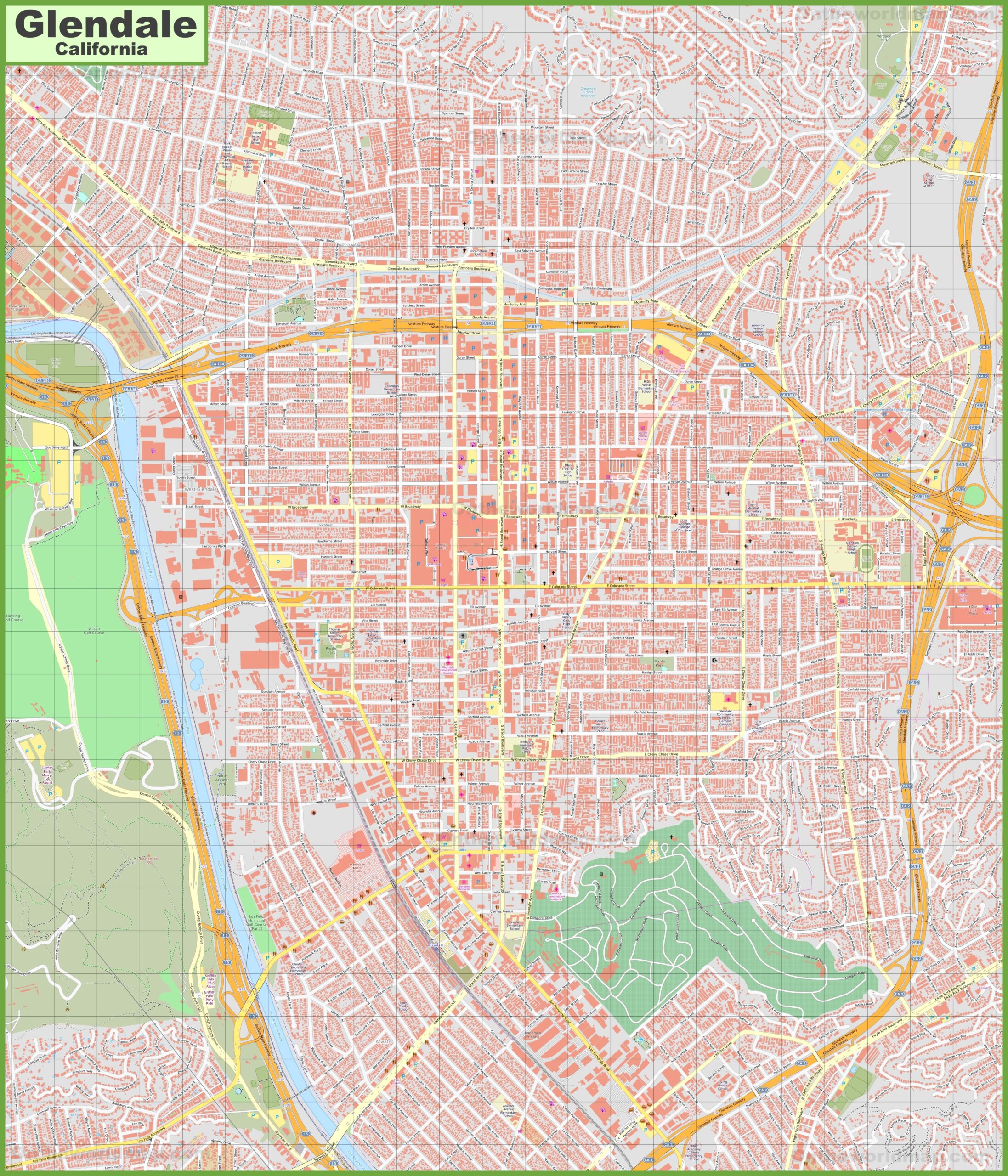 Large Detailed Map Of Glendale California Ontheworldmap Large Detailed Map Of Glendale California Ontheworldmap