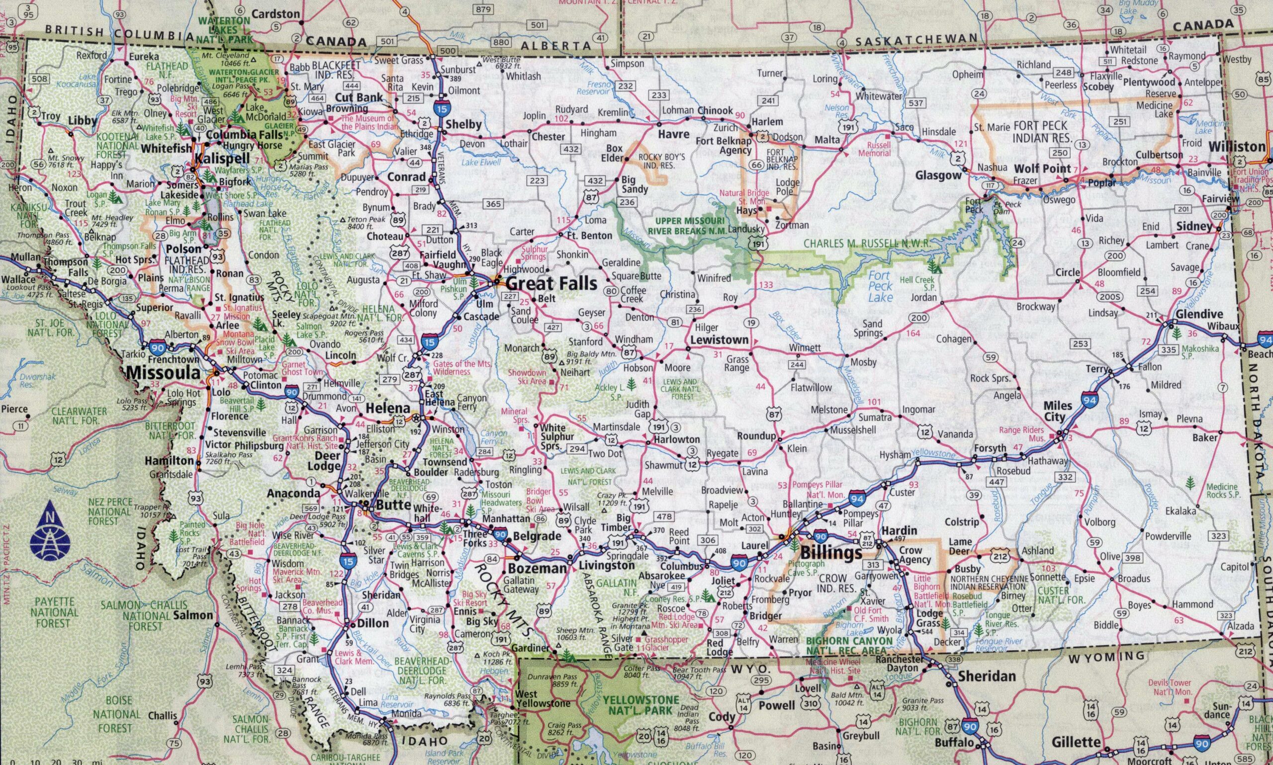 Large Detailed Roads And Highways Map Of Montana State With Cities Vidiani Maps Of All Countries In One Place