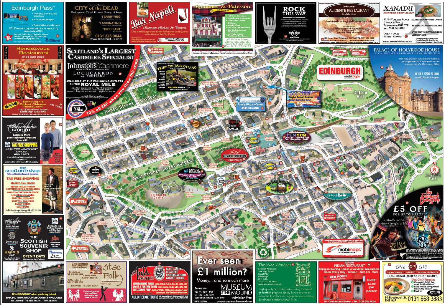 Large Detailed Tourist And Info Map Of Edinburgh City Center Edinburgh City Center Large Tourist And Info Map Vidiani Maps Of All Countries In One Place