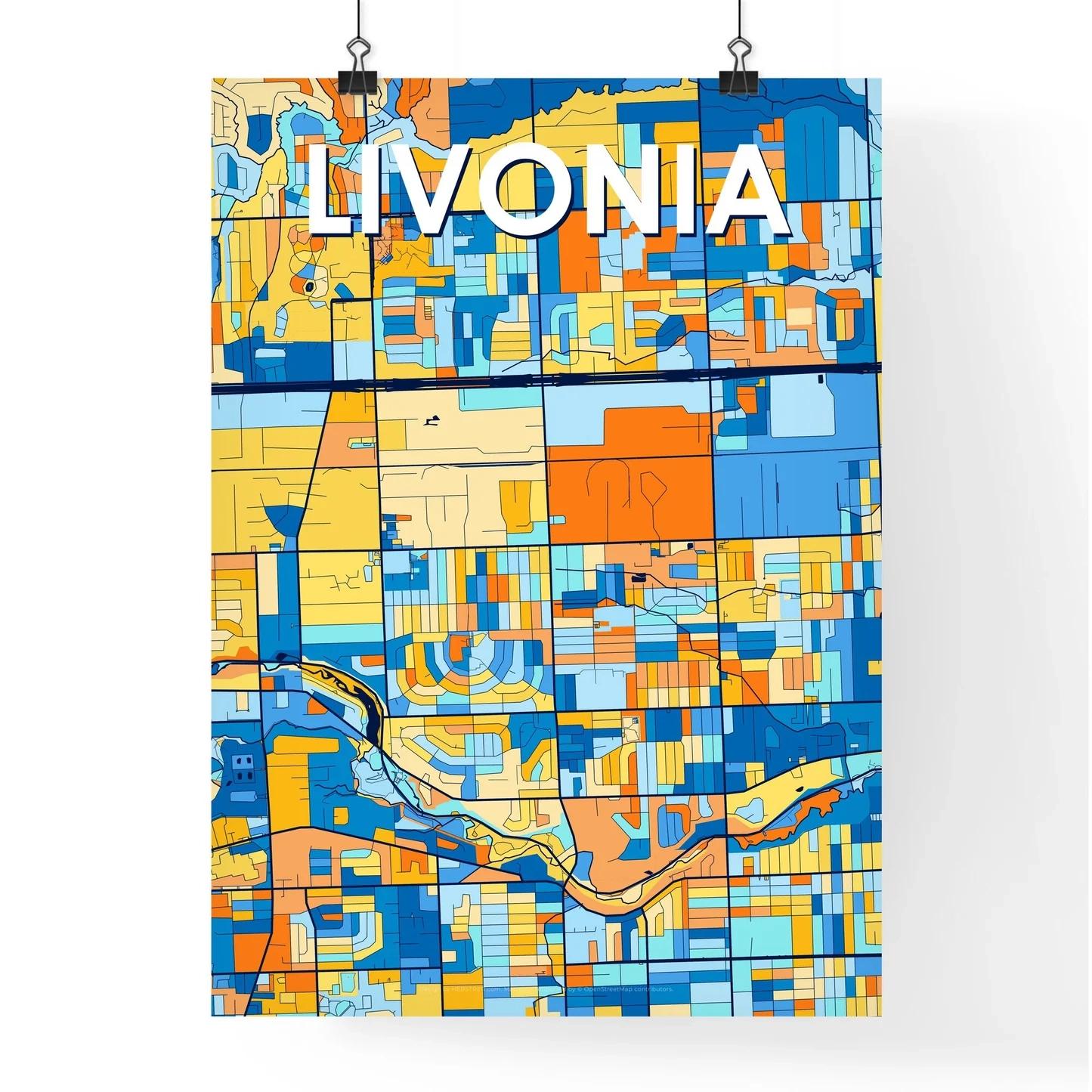 Livonia Michigan Vibrant Map Poster HEBSTREIT Livonia Michigan Vibrant Map Poster HEBSTREIT