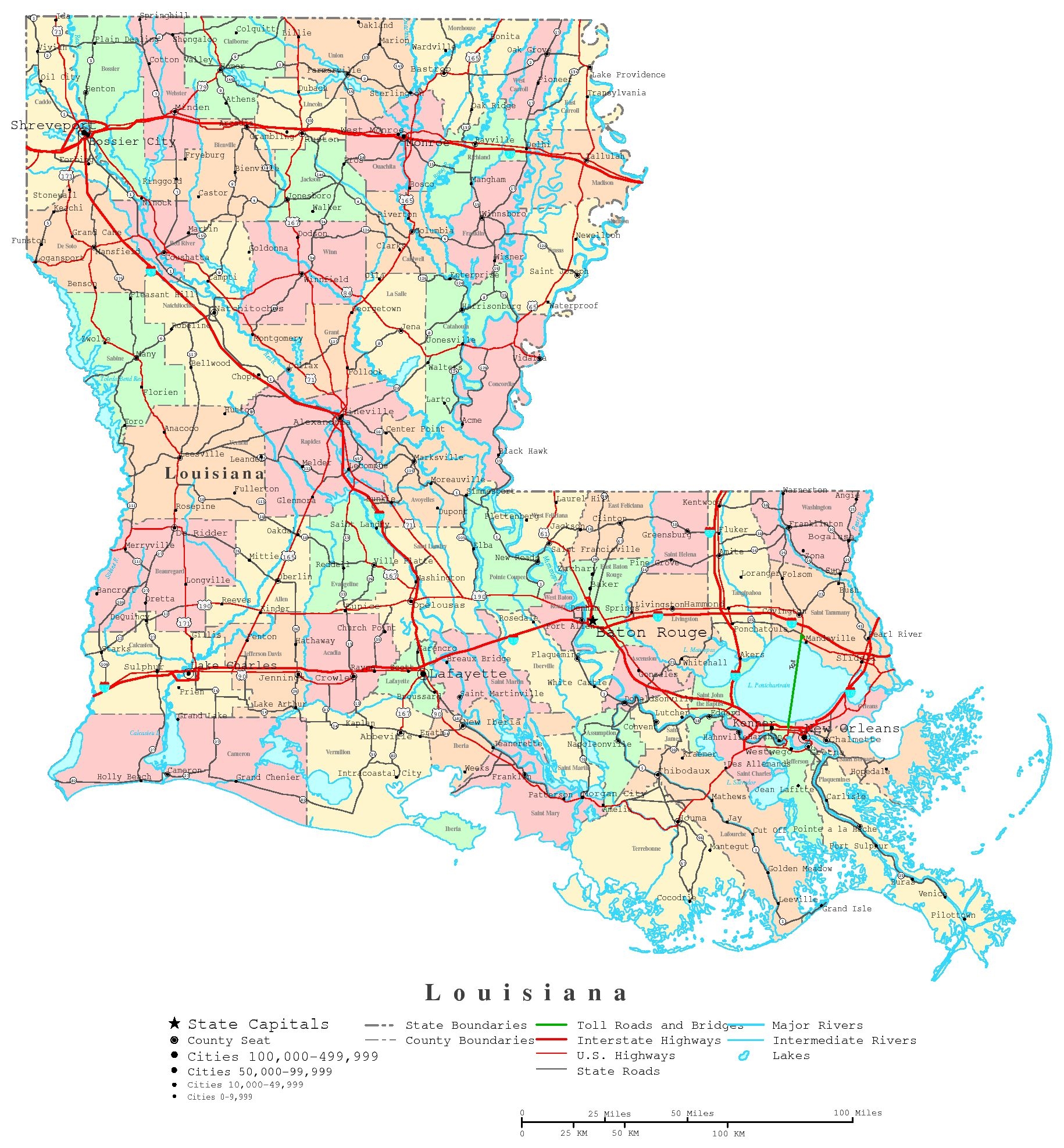 map of cities in louisiana