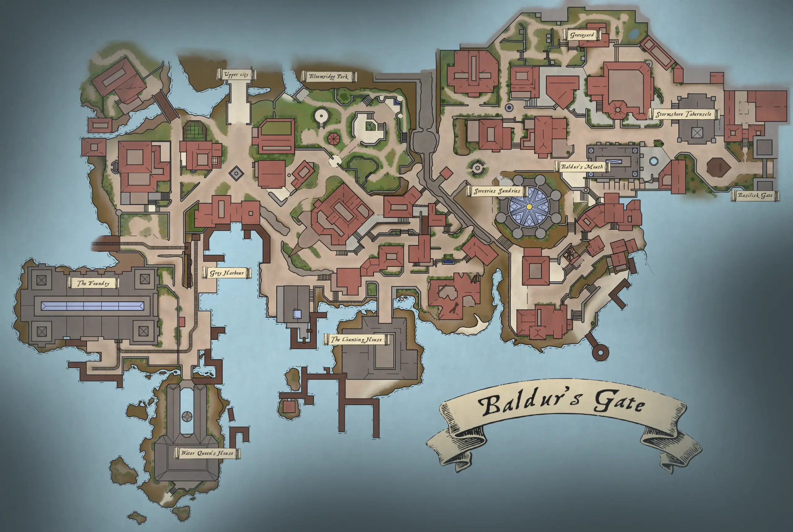 Lower City Map Re drawn In A More Vintage Style R BaldursGate3 Lower City Map Re drawn In A More Vintage Style R BaldursGate3