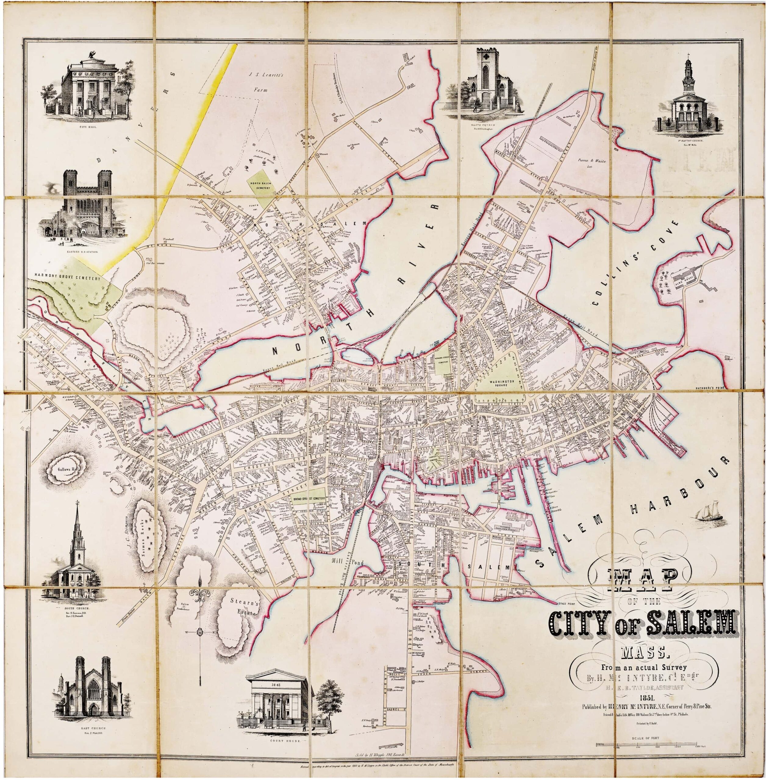 Magnificent Map Of Salem Massachusetts By Henry McIntyre Rare Antique Maps