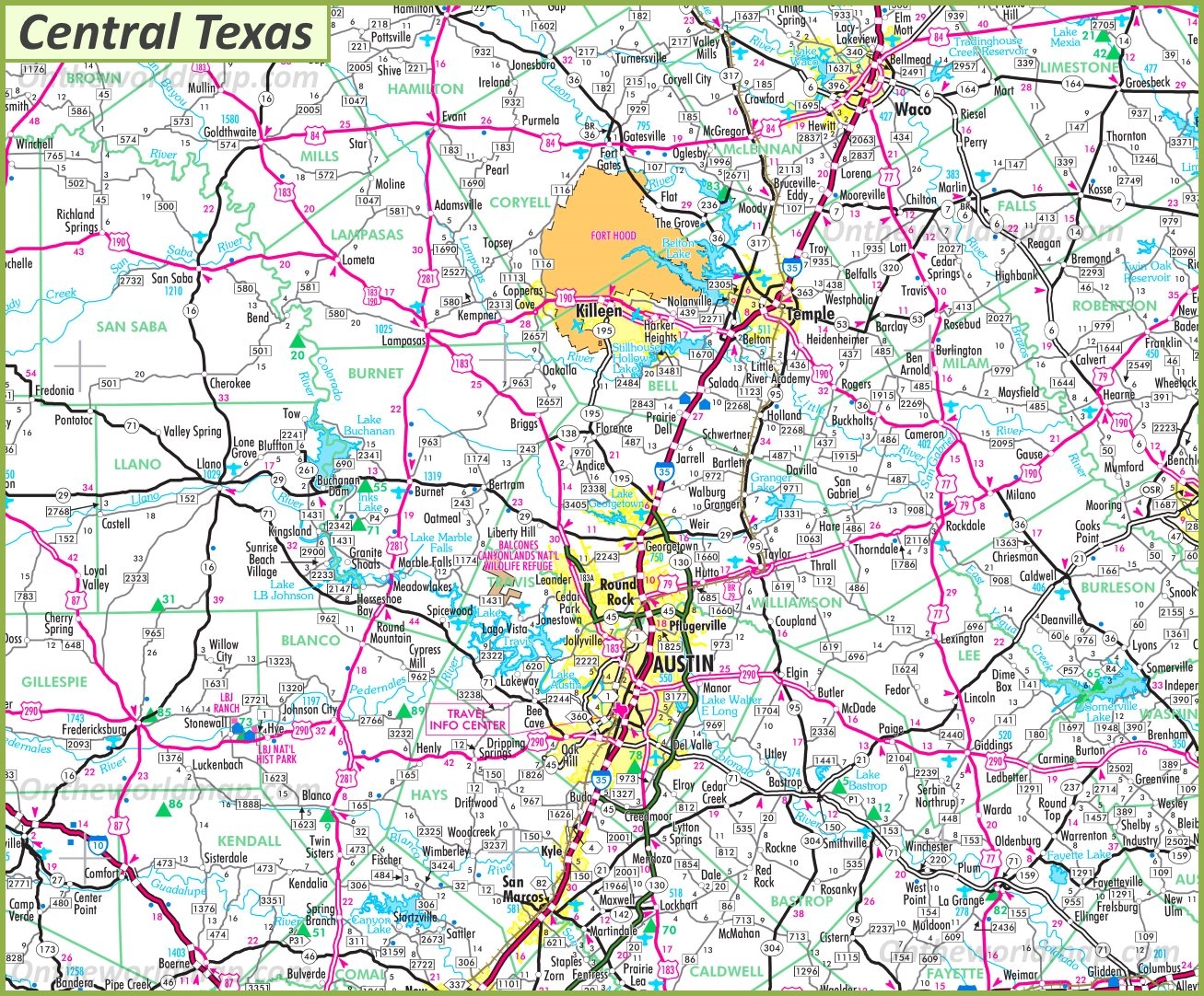 Map Of Central Texas Ontheworldmap