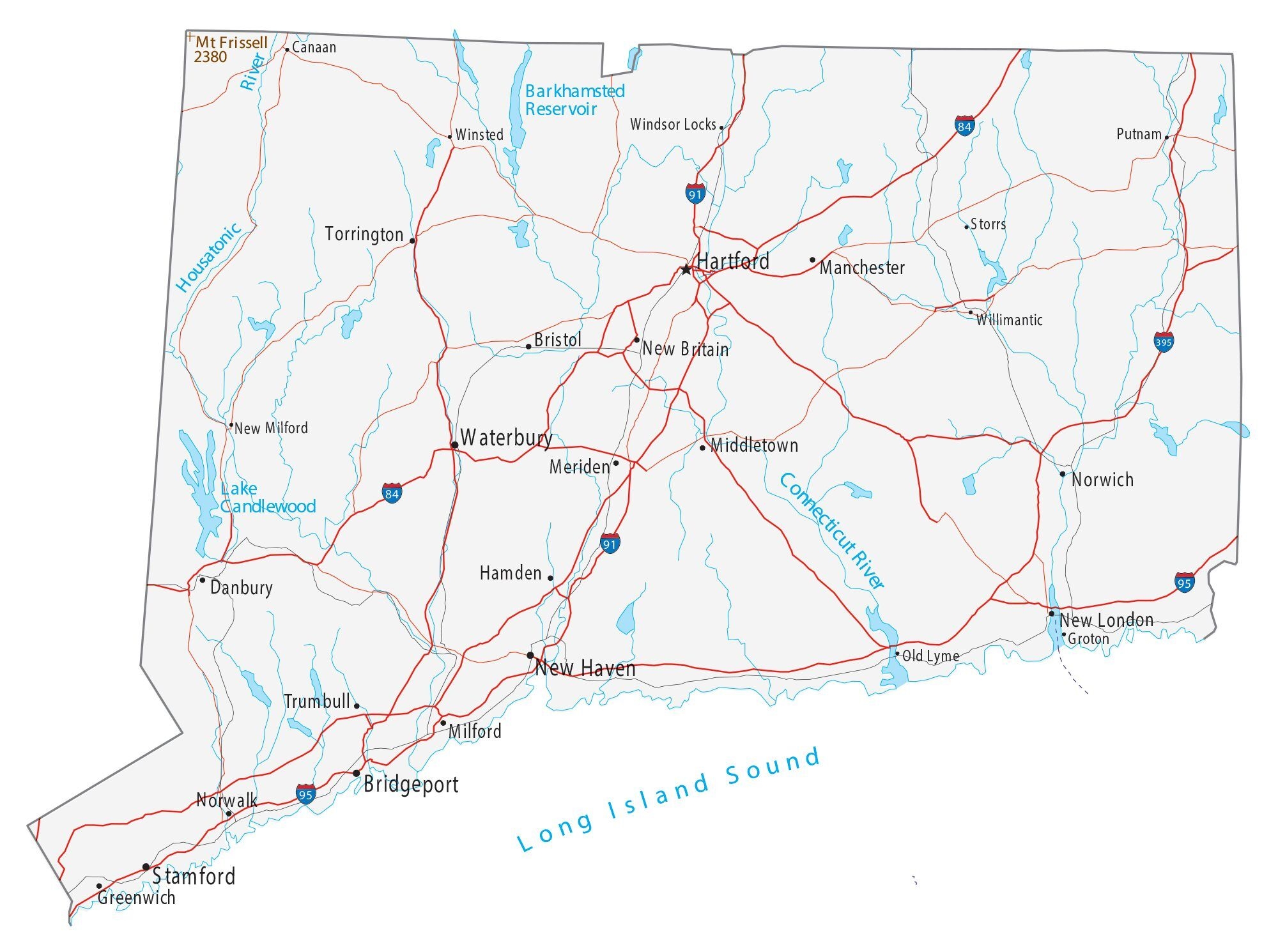 Map Of Connecticut Cities And Roads GIS Geography Map Of Connecticut Cities And Roads GIS Geography
