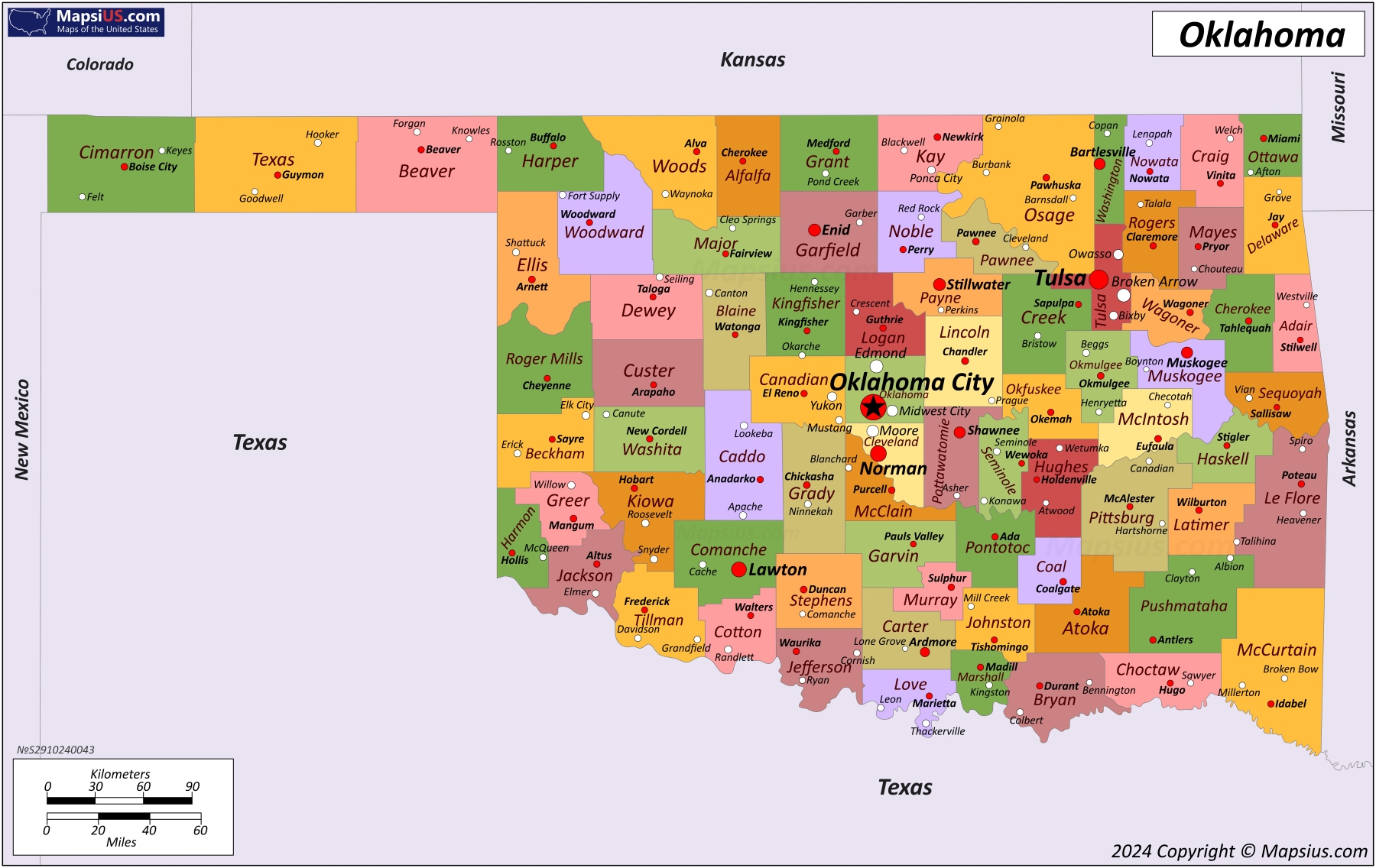 Map Of Oklahoma State USA Mapsius Map Of Oklahoma State USA Mapsius
