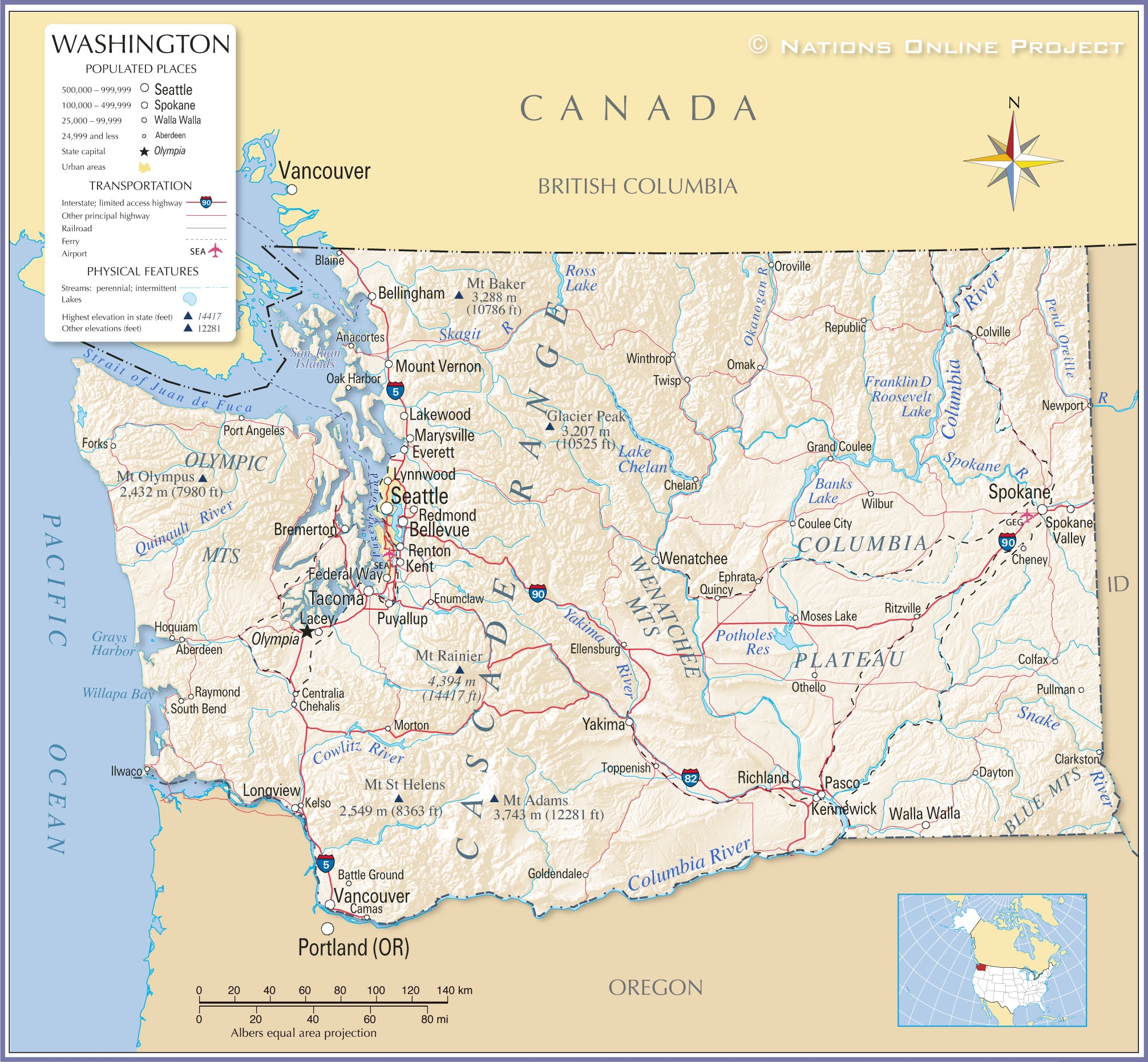 Map Of Washington State USA Nations Online Project Map Of Washington State USA Nations Online Project