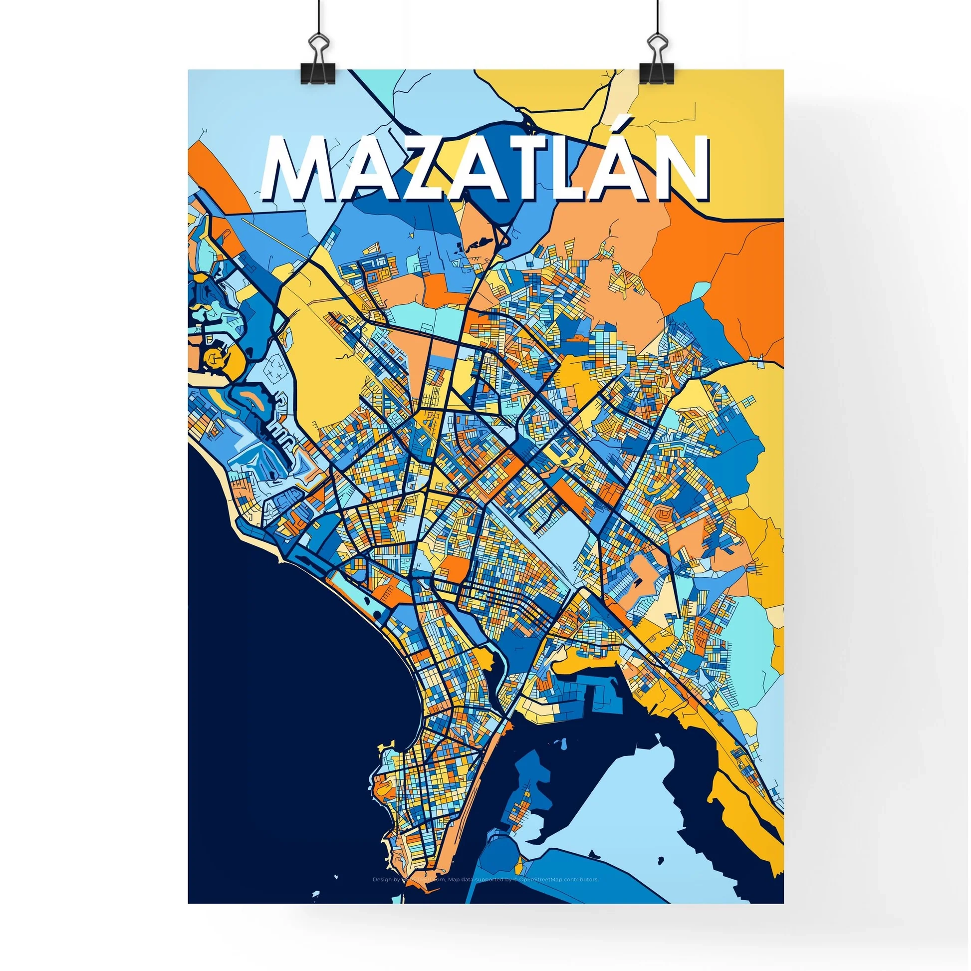 Mazatl n Mexico Vibrant Map Poster HEBSTREIT
