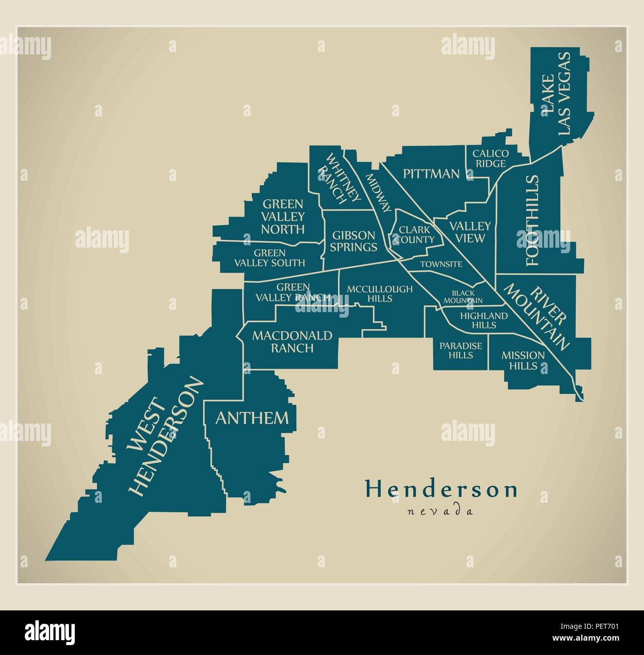 Modern City Map Henderson Nevada City Of The USA With Neighborhoods And Titles Stock Vector Image Art Alamy