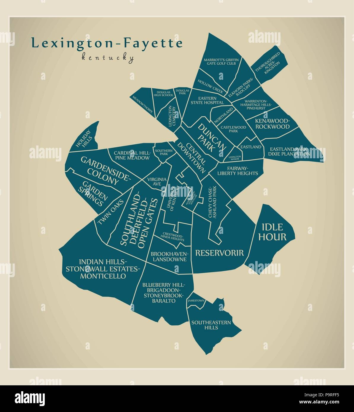 Modern City Map Lexington Fayette Kentucky City Of The USA With Neighborhoods And Titles Stock Vector Image Art Alamy