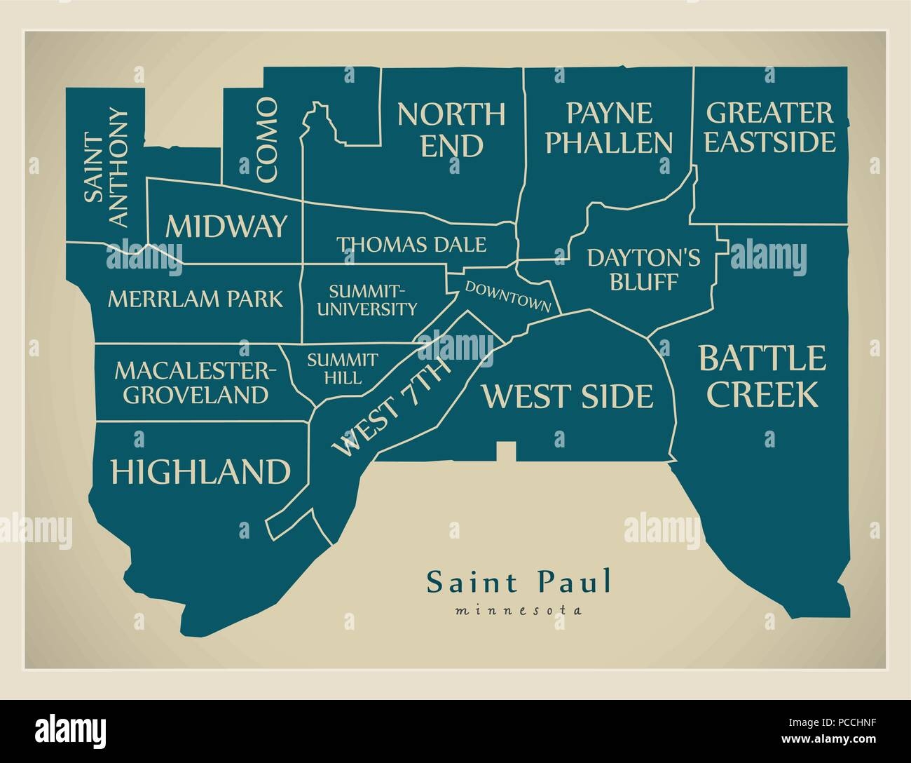 Modern City Map Saint Paul Minnesota City Of The USA With Neighborhoods And Titles Stock Vector Image Art Alamy