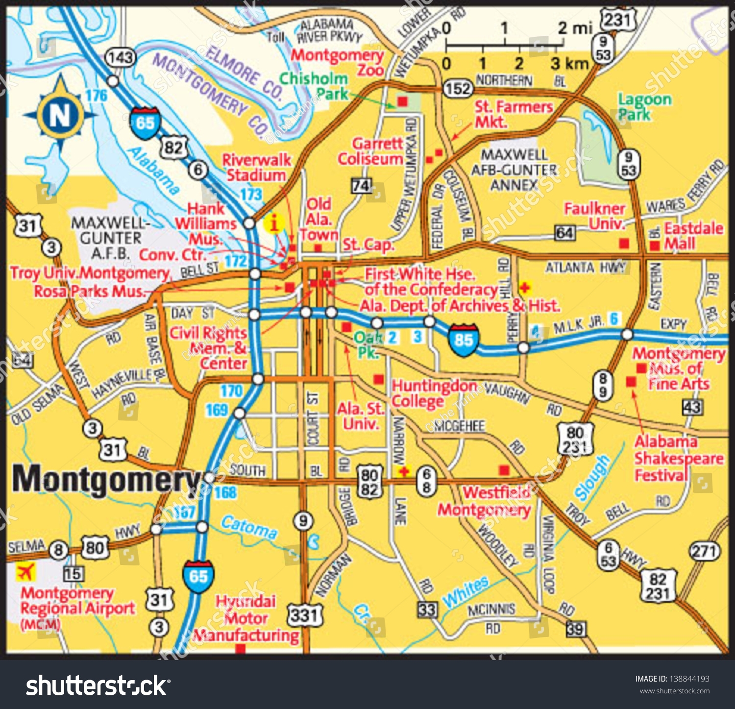 Montgomery Alabama Area Map Stock Vector Royalty Free 138844193 Shutterstock