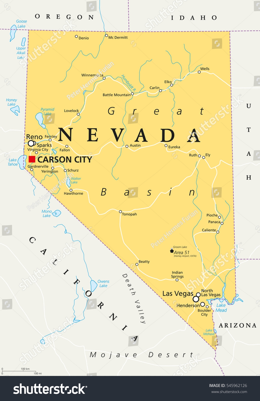 Nevada Political Map Capital Carson City Stock Vector Royalty Free 545962126 Shutterstock