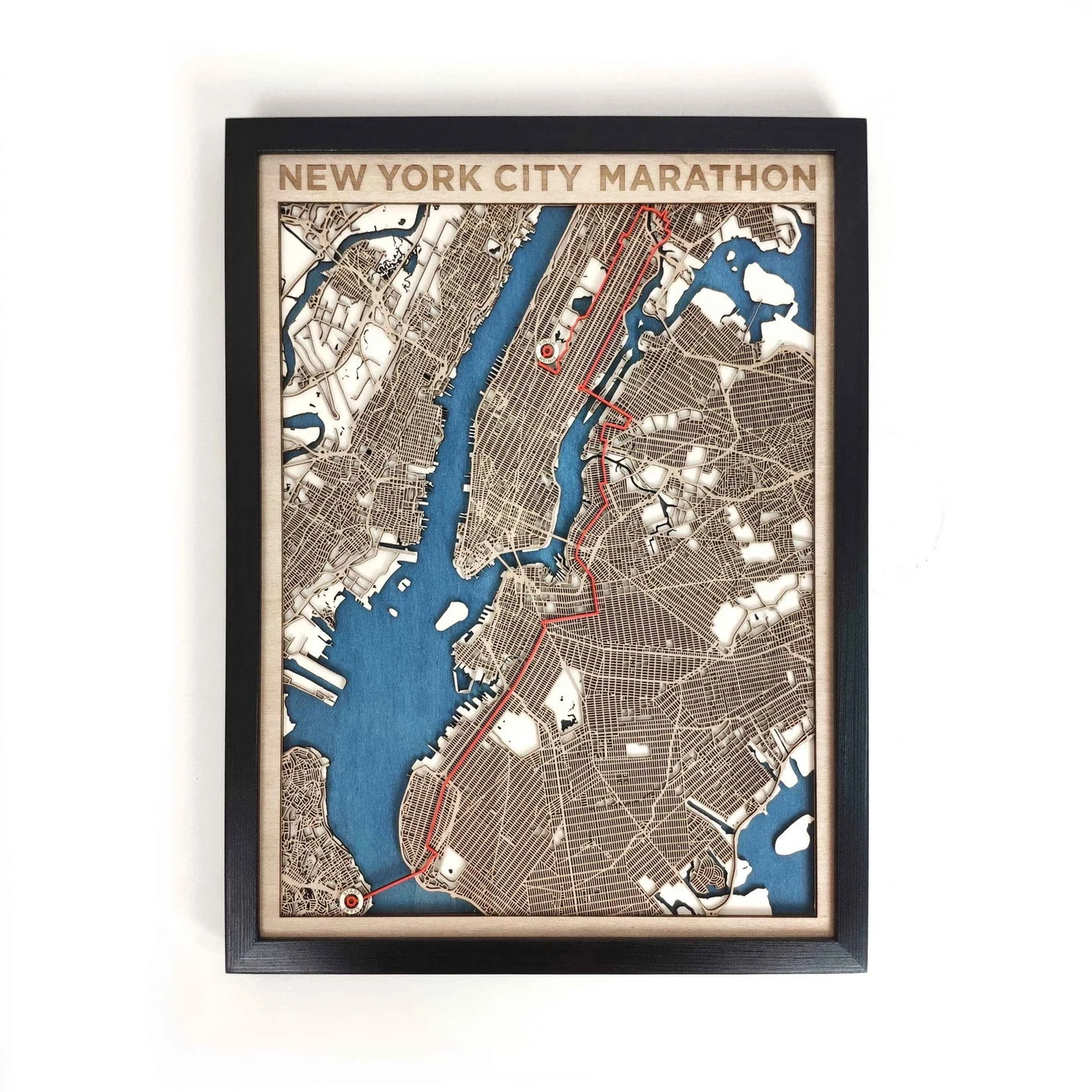 New York City Marathon Course Map Custom Engraved Wooden Map For Runners CityWood
